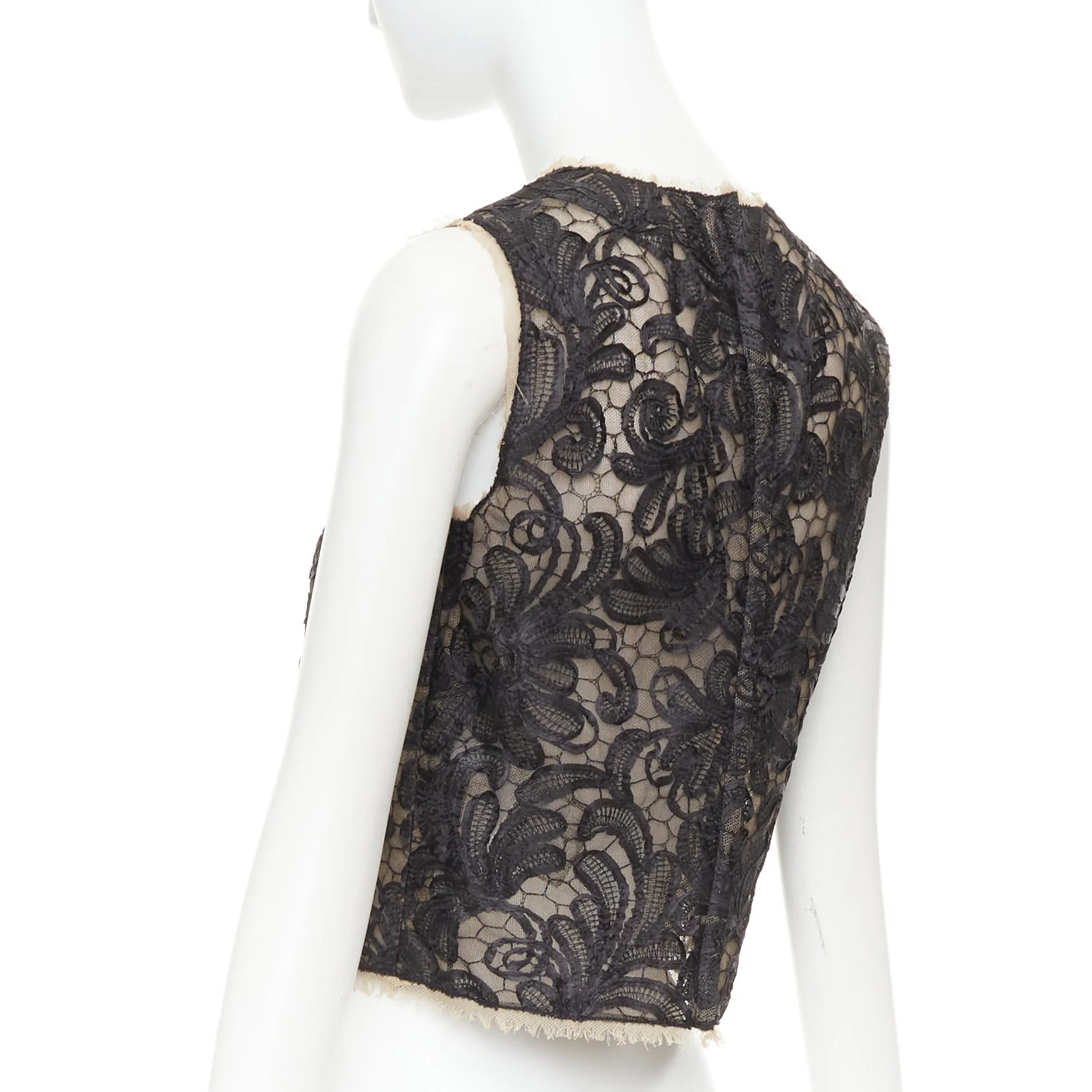 Women's Dolce Gabbana overlay applique lace crew neck crop top - Image 6