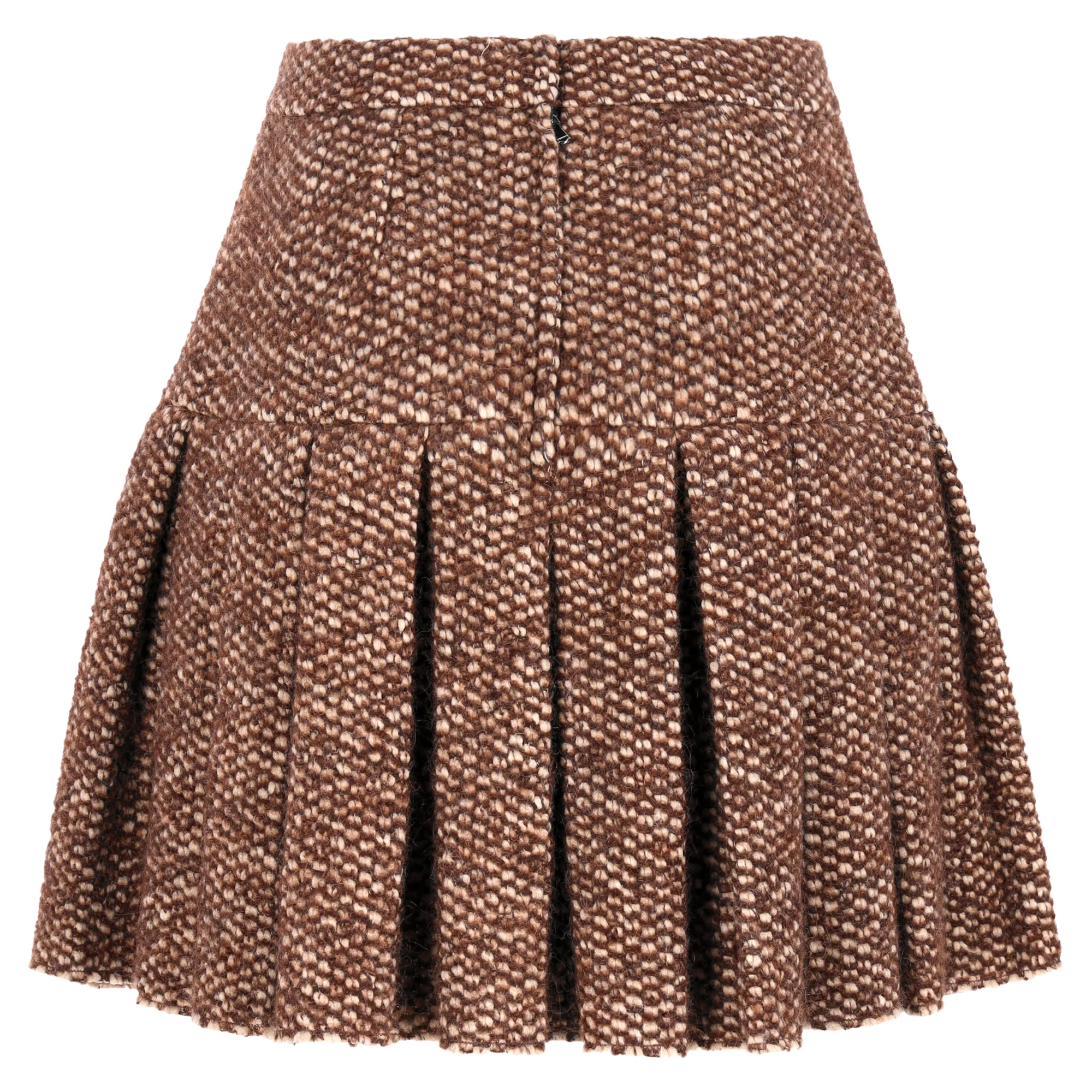 Women's Dolce & Gabbana Pleated Mini Skirt in Brown Acrylic - Image 3
