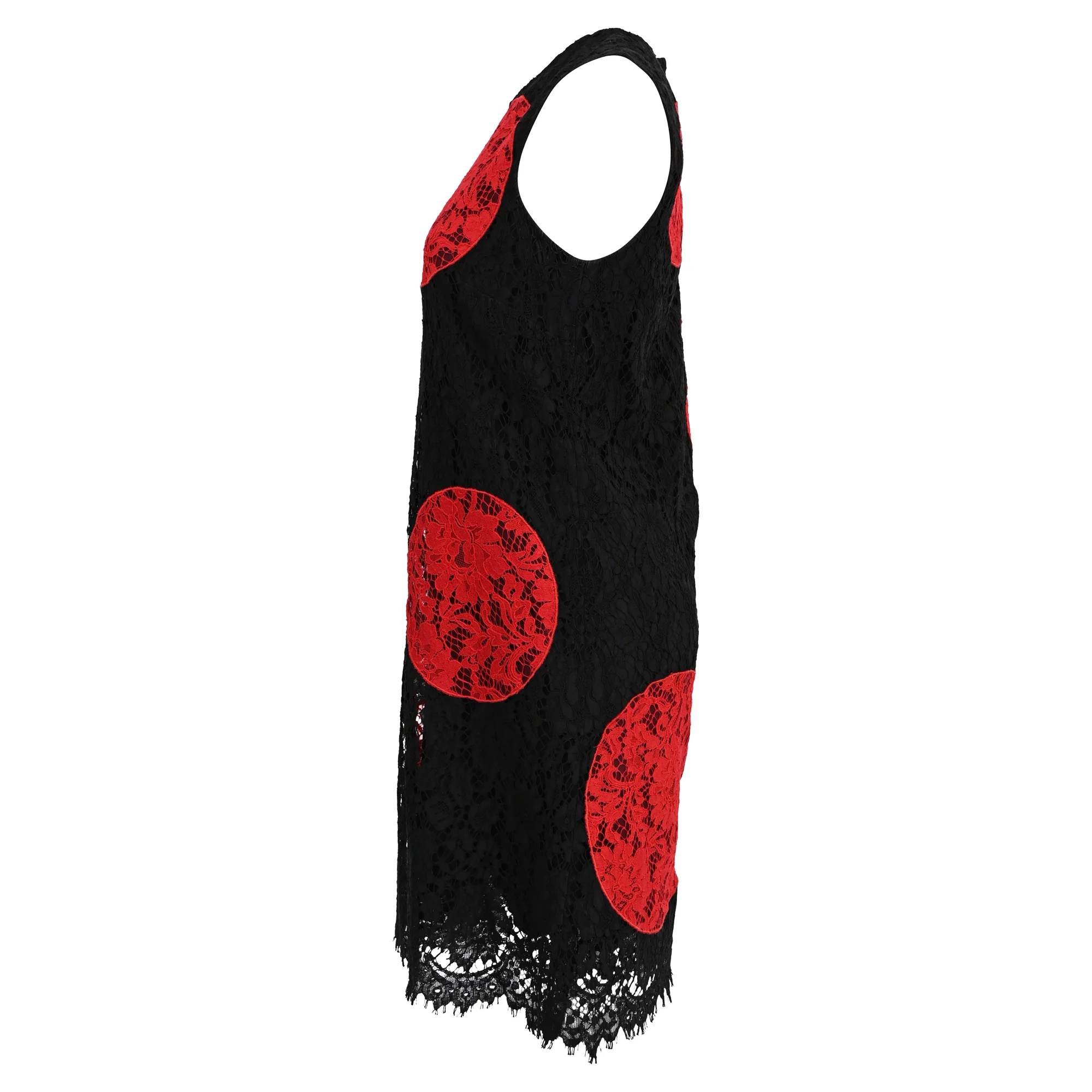 Women's Dolce & Gabbana Polka Dot Lace Detail Mini Dress in Black and Red Cotton - Image 2