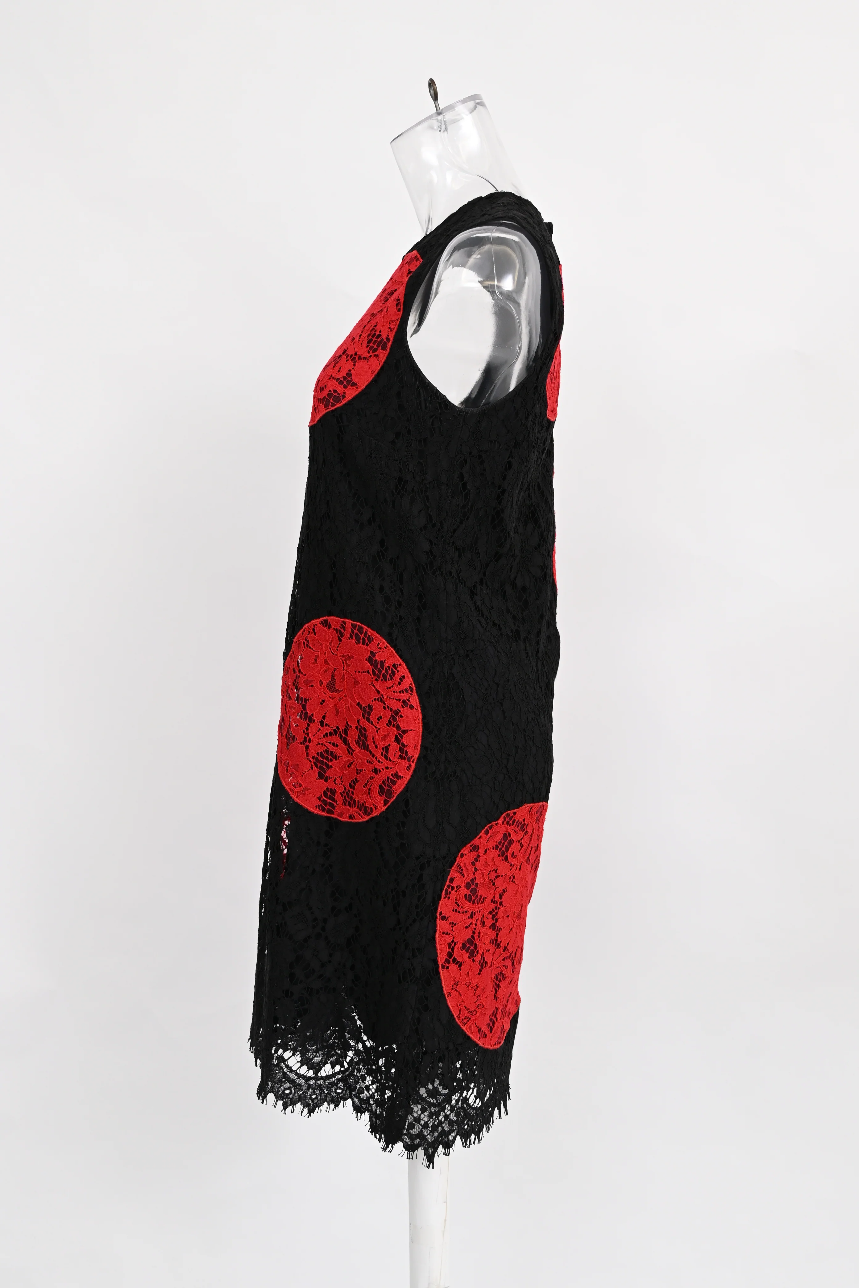 Women's Dolce & Gabbana Polka Dot Lace Detail Mini Dress in Black and Red Cotton - Image 7