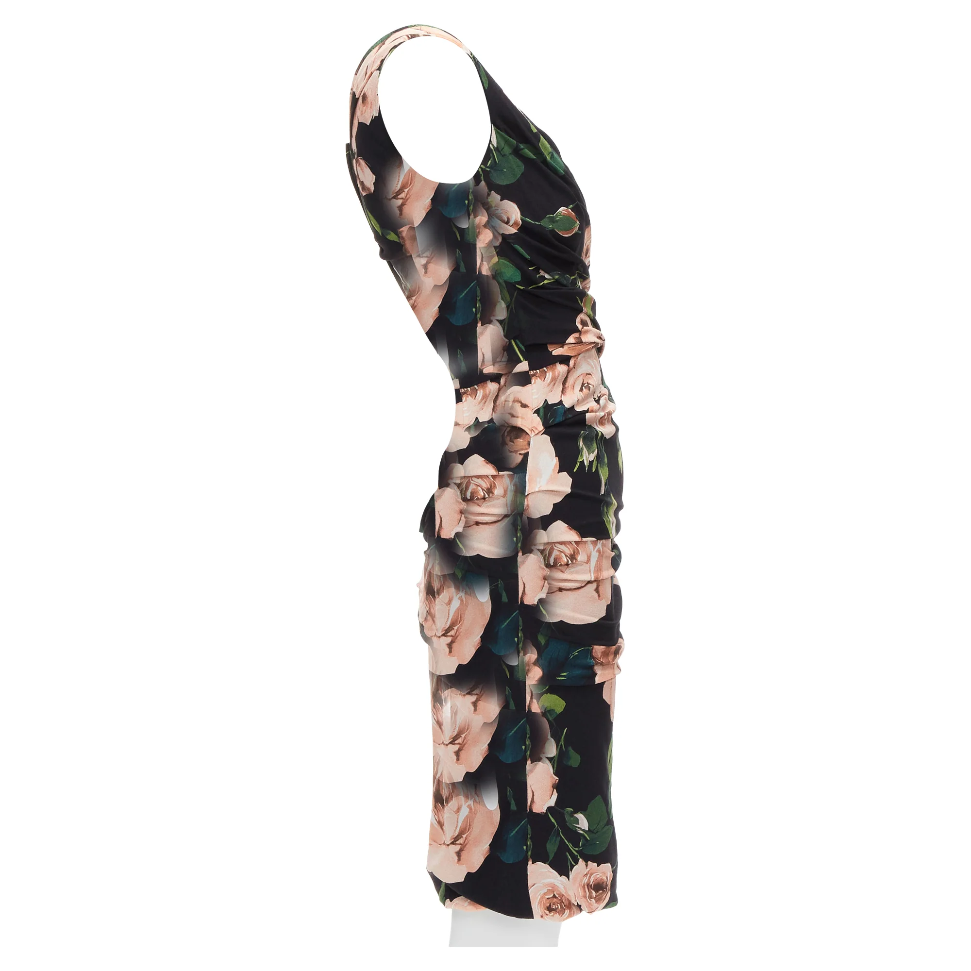 Women's Dolce & Gabbana rose print silk lined draped mid cocktail dress - Image 4