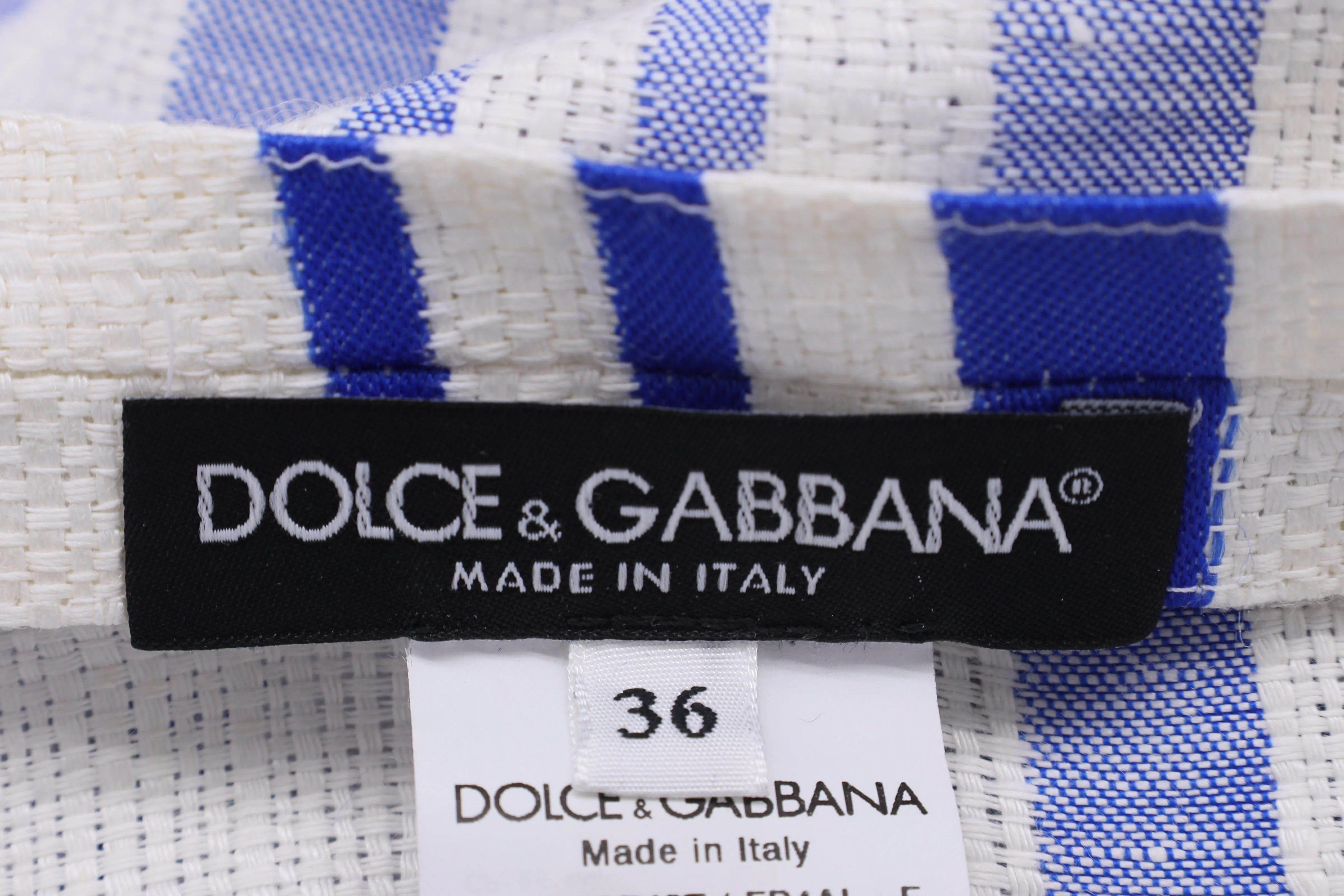 Women's Dolce & Gabbana Striped Knee-Length Dress in Blue and White Linen - Image 9