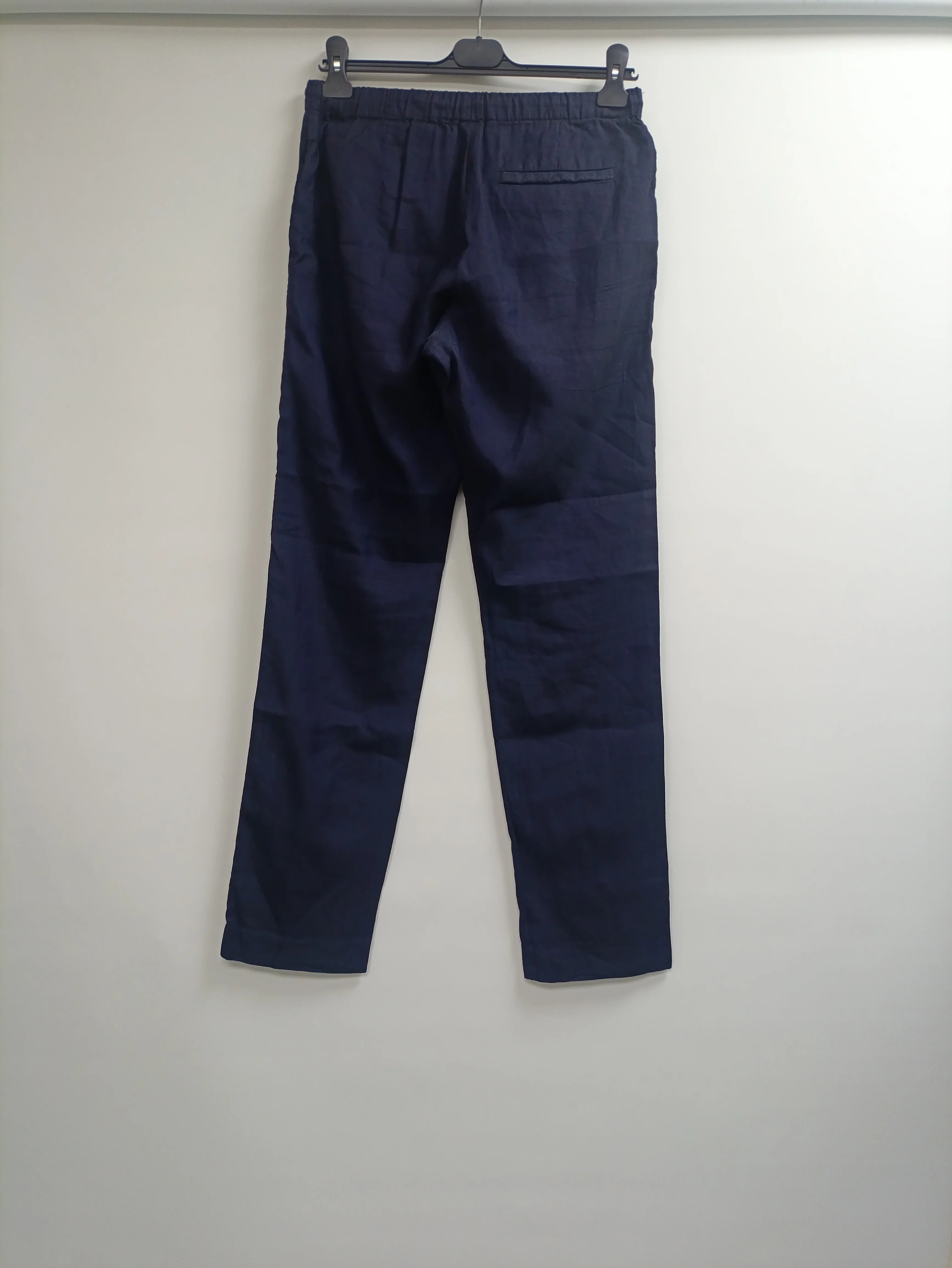 Men's Dries Van Noten Drawstring Straight-Leg Trousers in Navy Blue Linen - Image 9