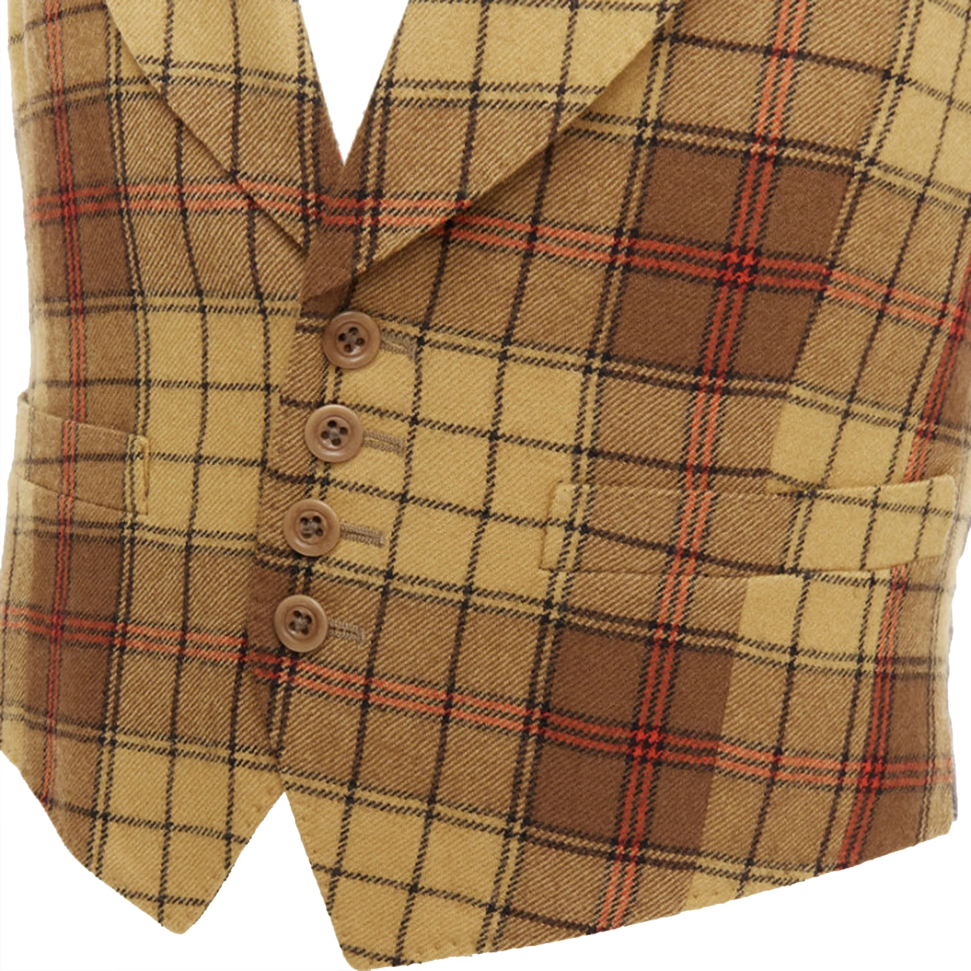Men's Dries Van Noten Red plaid wool shawl collar waistcoat - Image 2