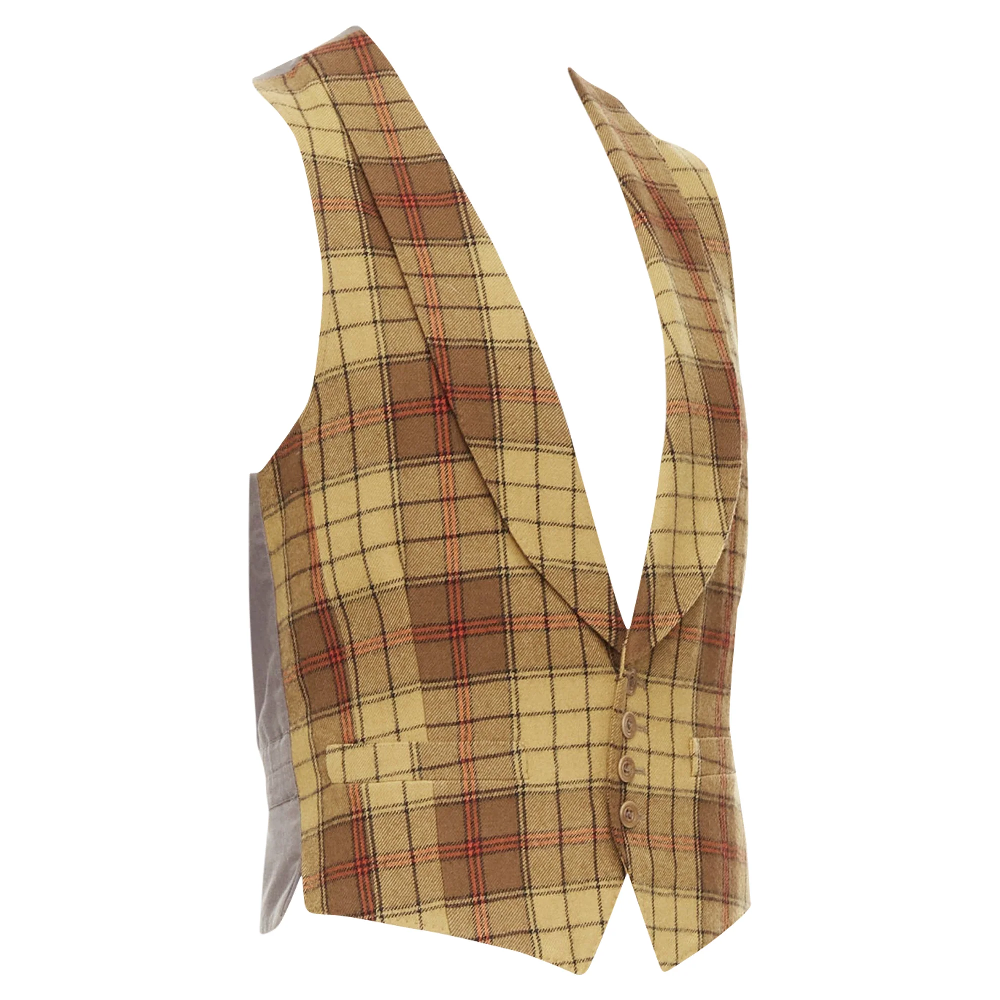 Men's Dries Van Noten Red plaid wool shawl collar waistcoat - Image 3