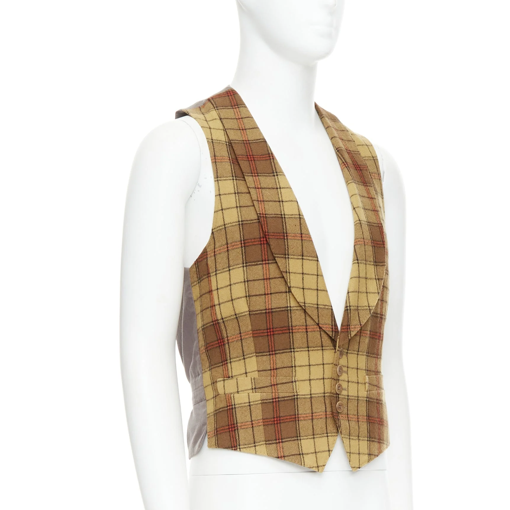Men's Dries Van Noten Red plaid wool shawl collar waistcoat - Image 9