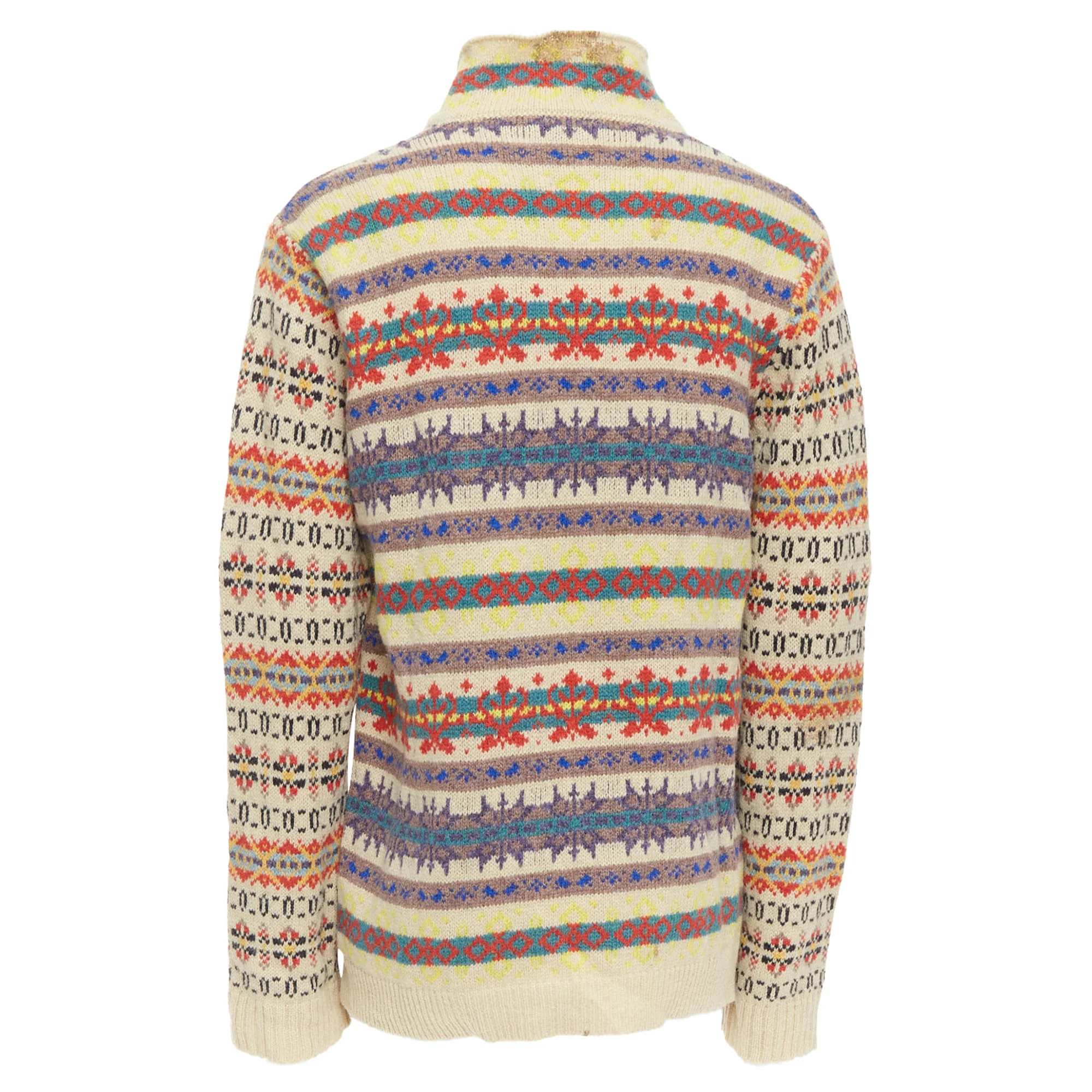 Men's Dries Van Noten striped fairisle shetland wool sweater - Image 5