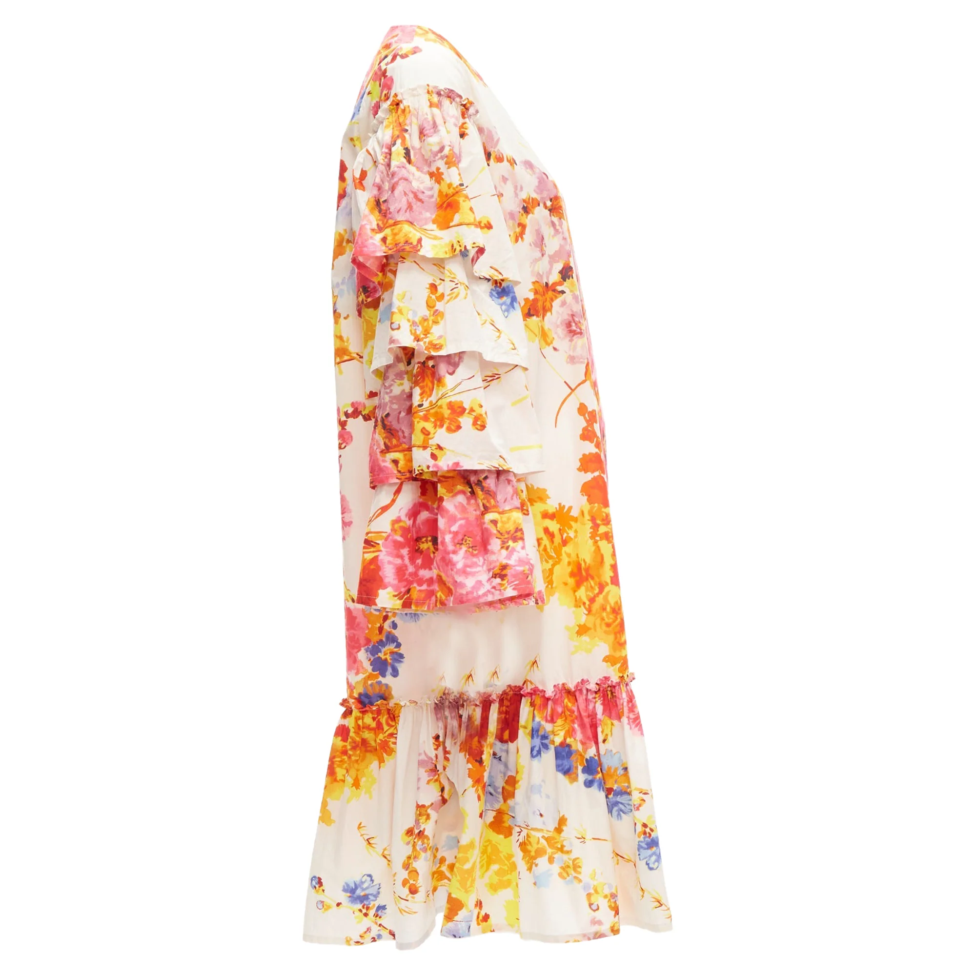 Women's Dries Van Noten colourful floral tie sleeve ruffle midi dress - Image 4
