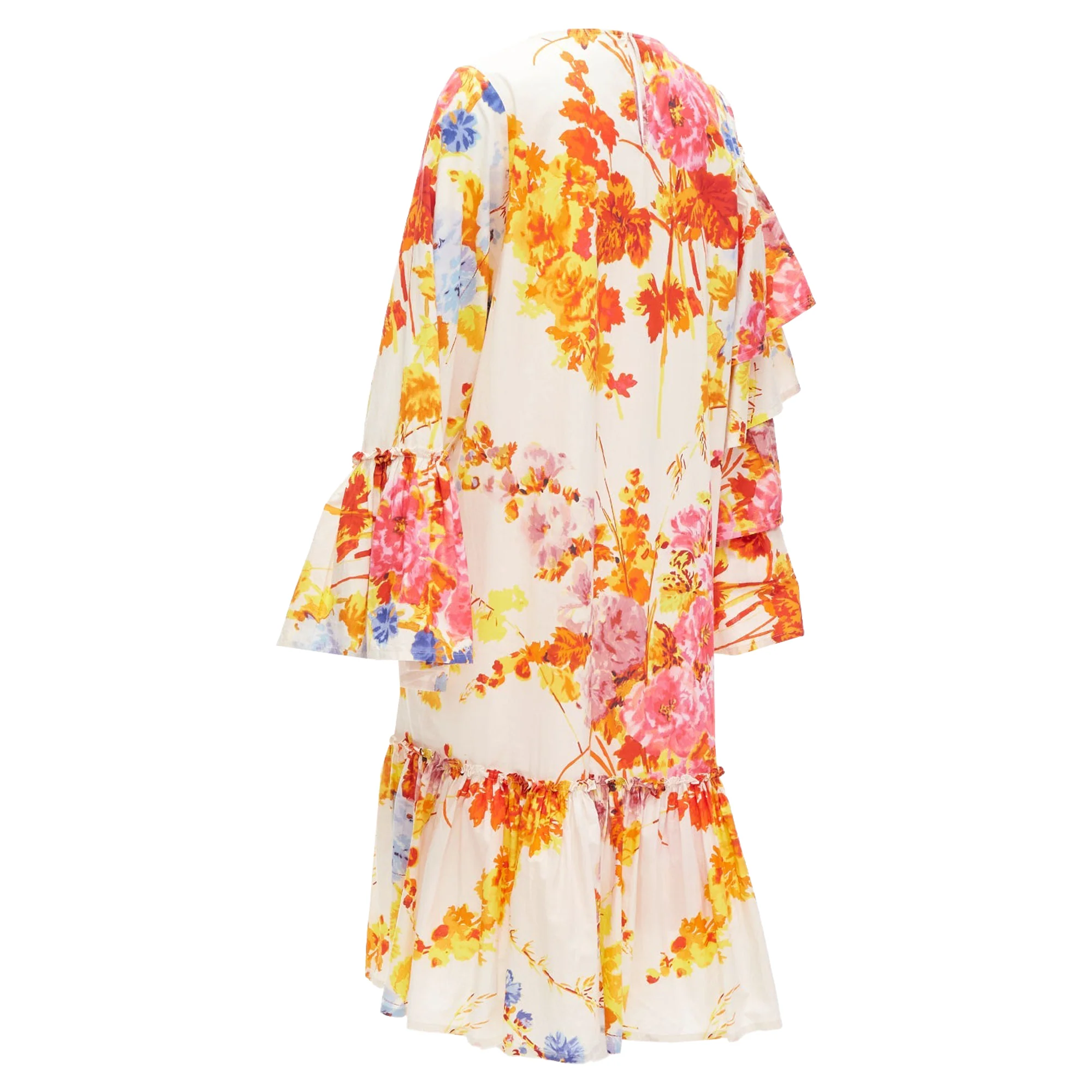 Women's Dries Van Noten colourful floral tie sleeve ruffle midi dress - Image 6