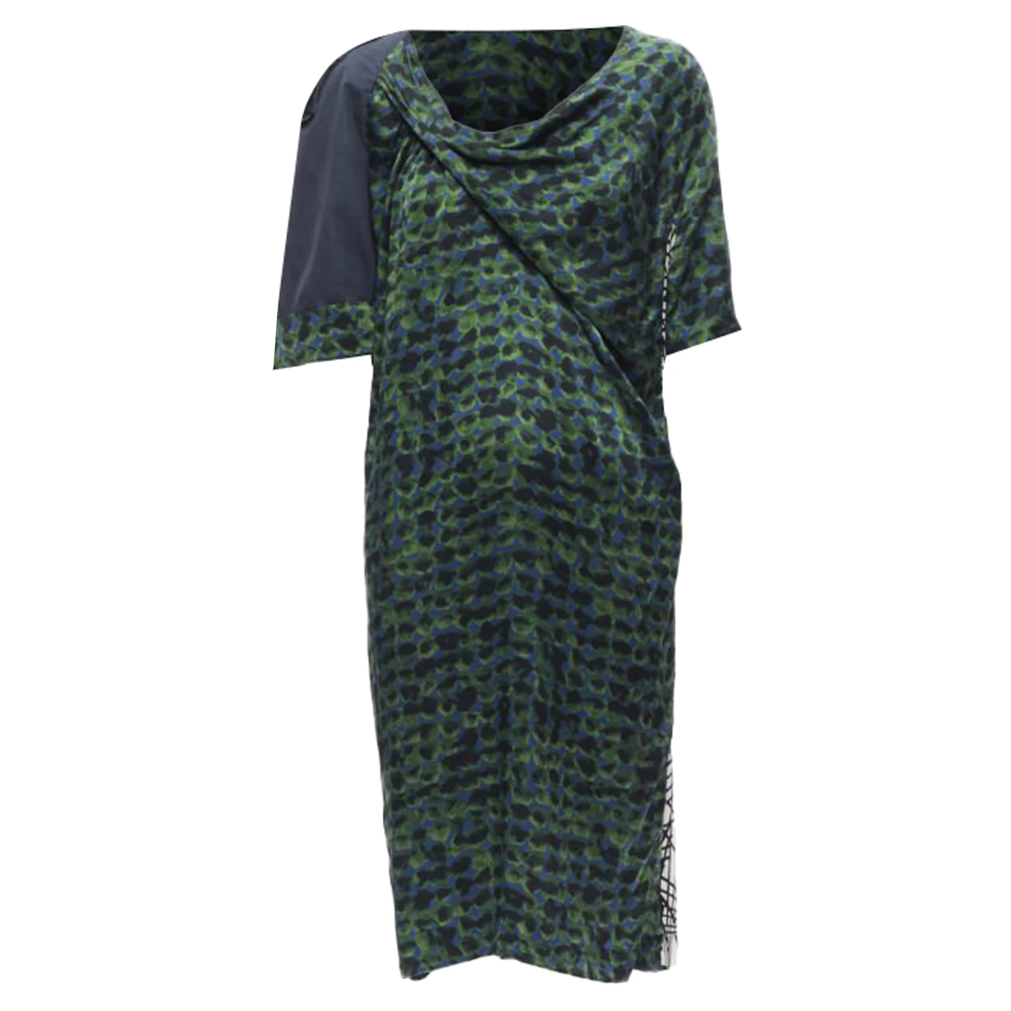 Women's Dries Van Noten draped silk contrast short sleeve dress
