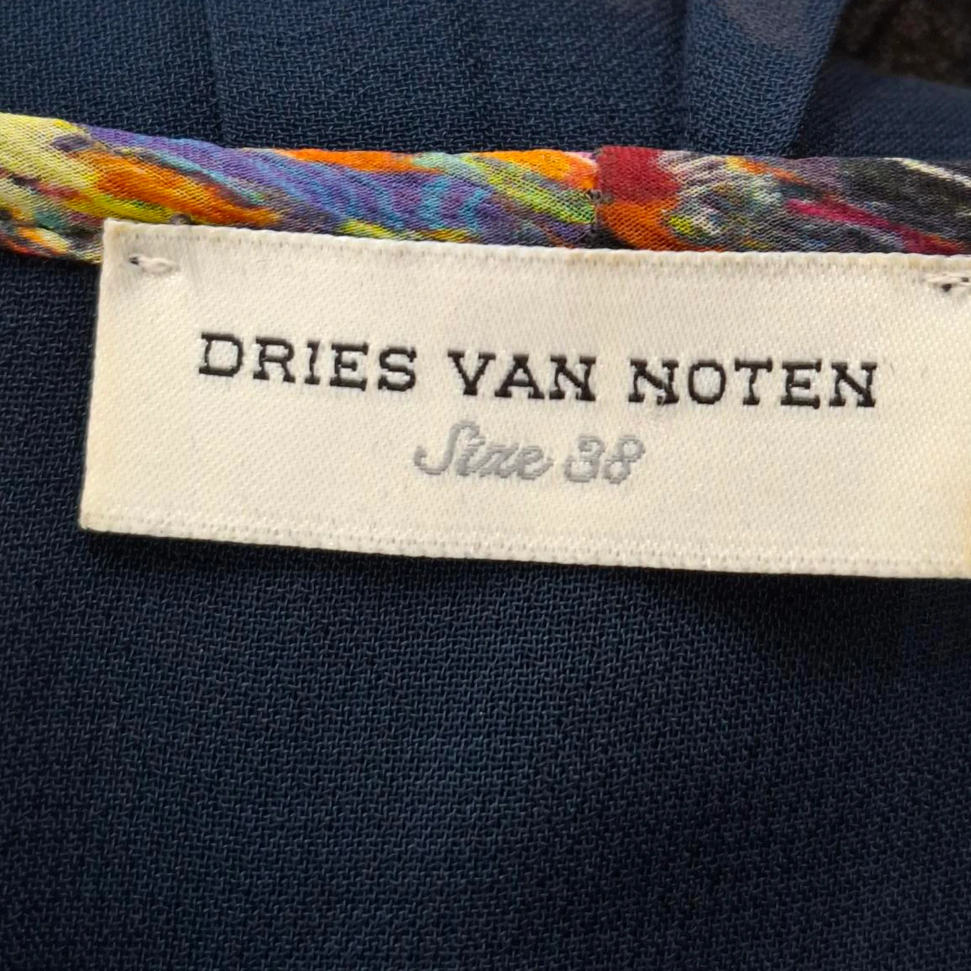 Women's Dries Van Noten Sheer Asymmetric Pleated Hem Dress in Navy Blue Rayon - Image 3