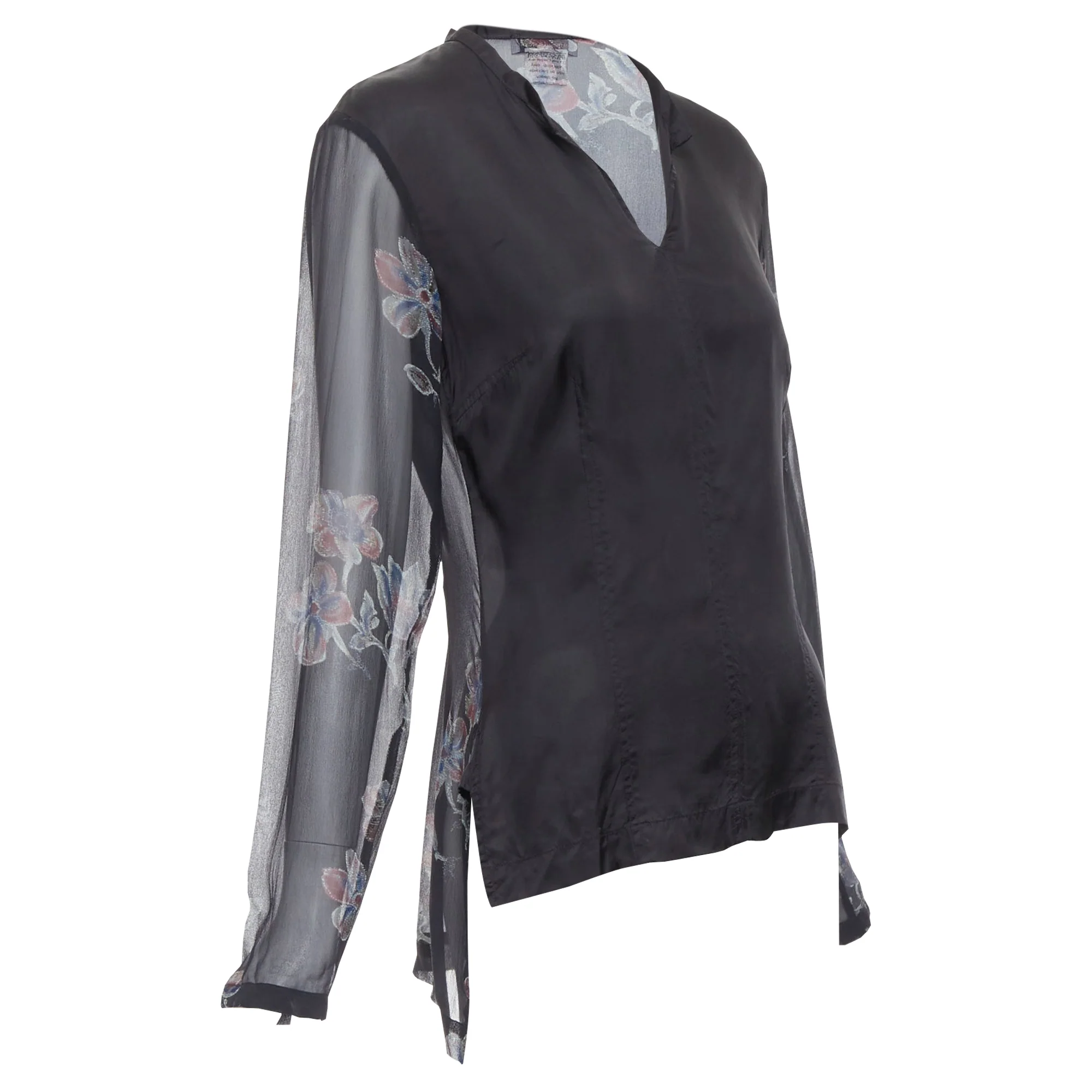Women's Dries Van Noten silk floral sheer sleeve hi low blouse