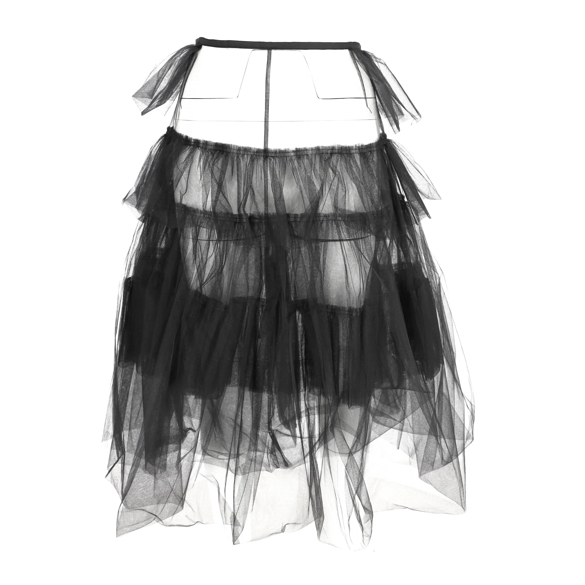 Women's Dries Van Noten Tulle Midi Tiered Skirt in Black Polyester