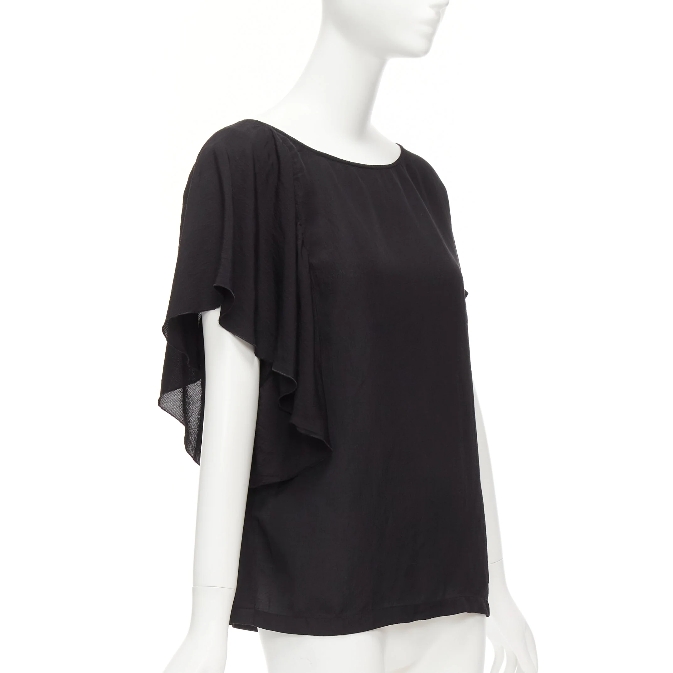 Women's Dries Van Noten Viscose Linen Asymmetric Flutter Sleeve Blouse Top - Image 7