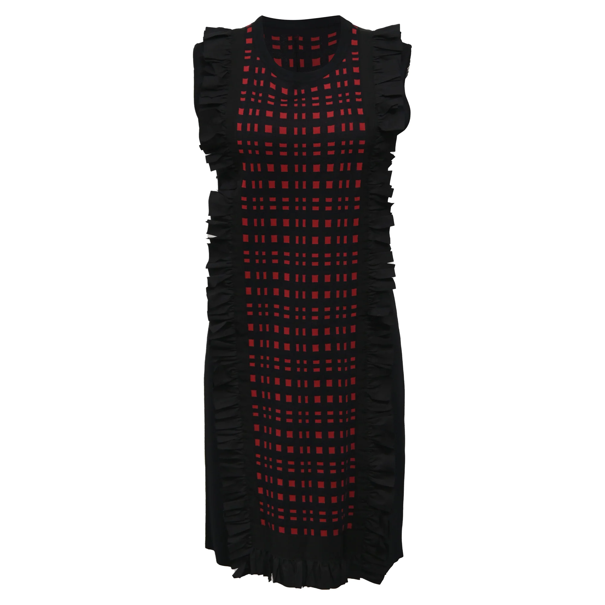 Women's Fendi Checkered Ruffle Detail Mini Dress in Black and Red Viscose