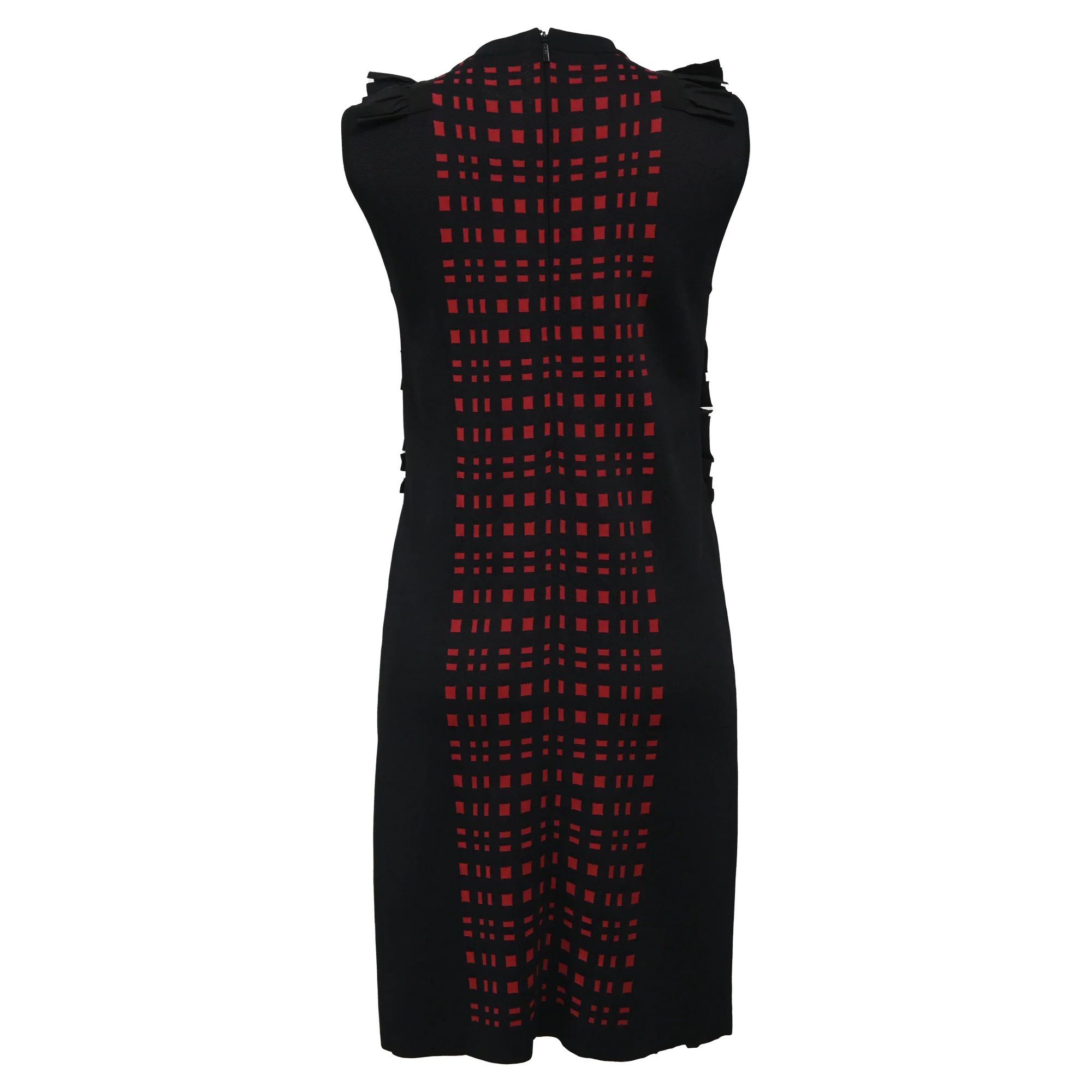 Women's Fendi Checkered Ruffle Detail Mini Dress in Black and Red Viscose - Image 3