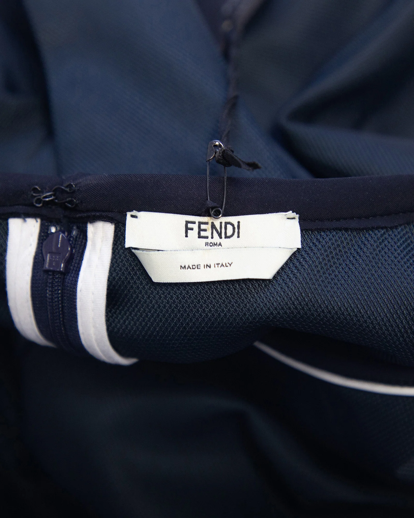 Women's Fendi Dress with Cape and Mesh detail in Navy Blue Polyamide - Image 7