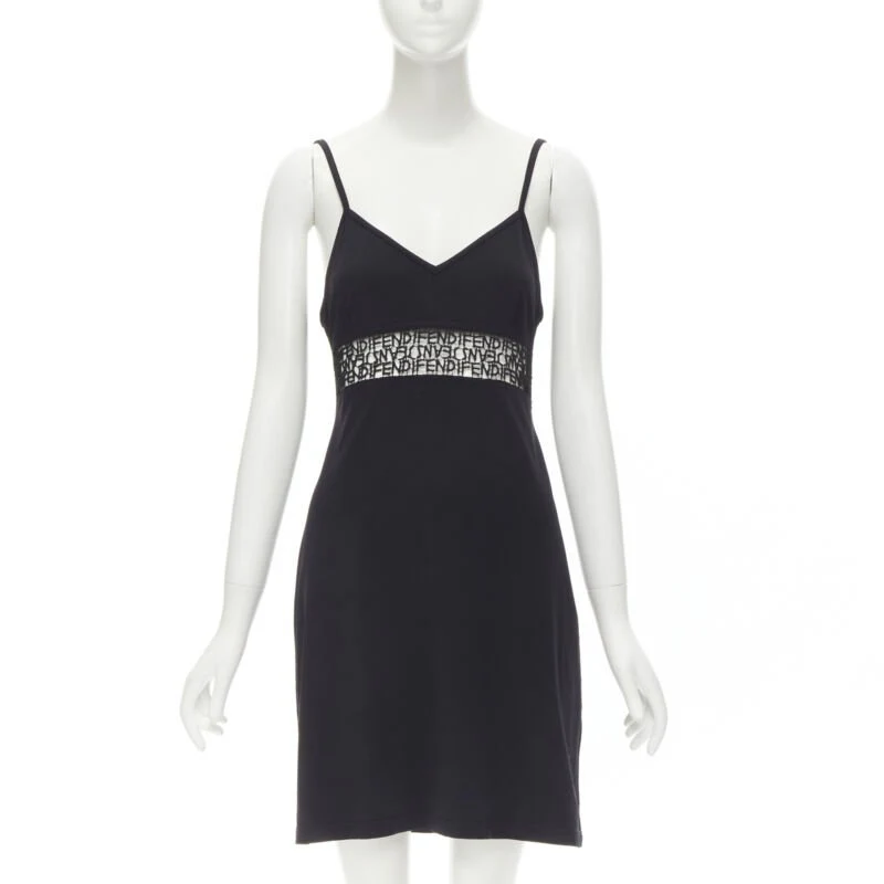Women's Fendi jeans logo monogram embroidered lace cut out slip dress - Image 7