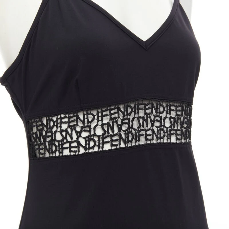 Women's Fendi jeans logo monogram embroidered lace cut out slip dress - Image 8