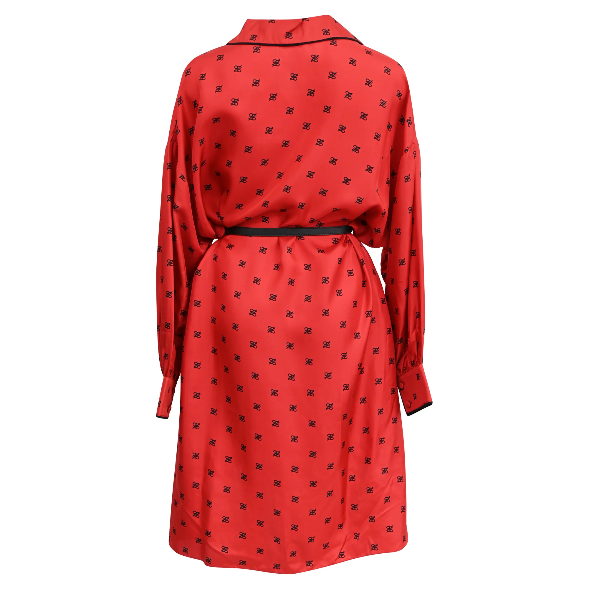 Women's Fendi Karligraphy Motif Print Shirt Dress In Red Silk - Image 3