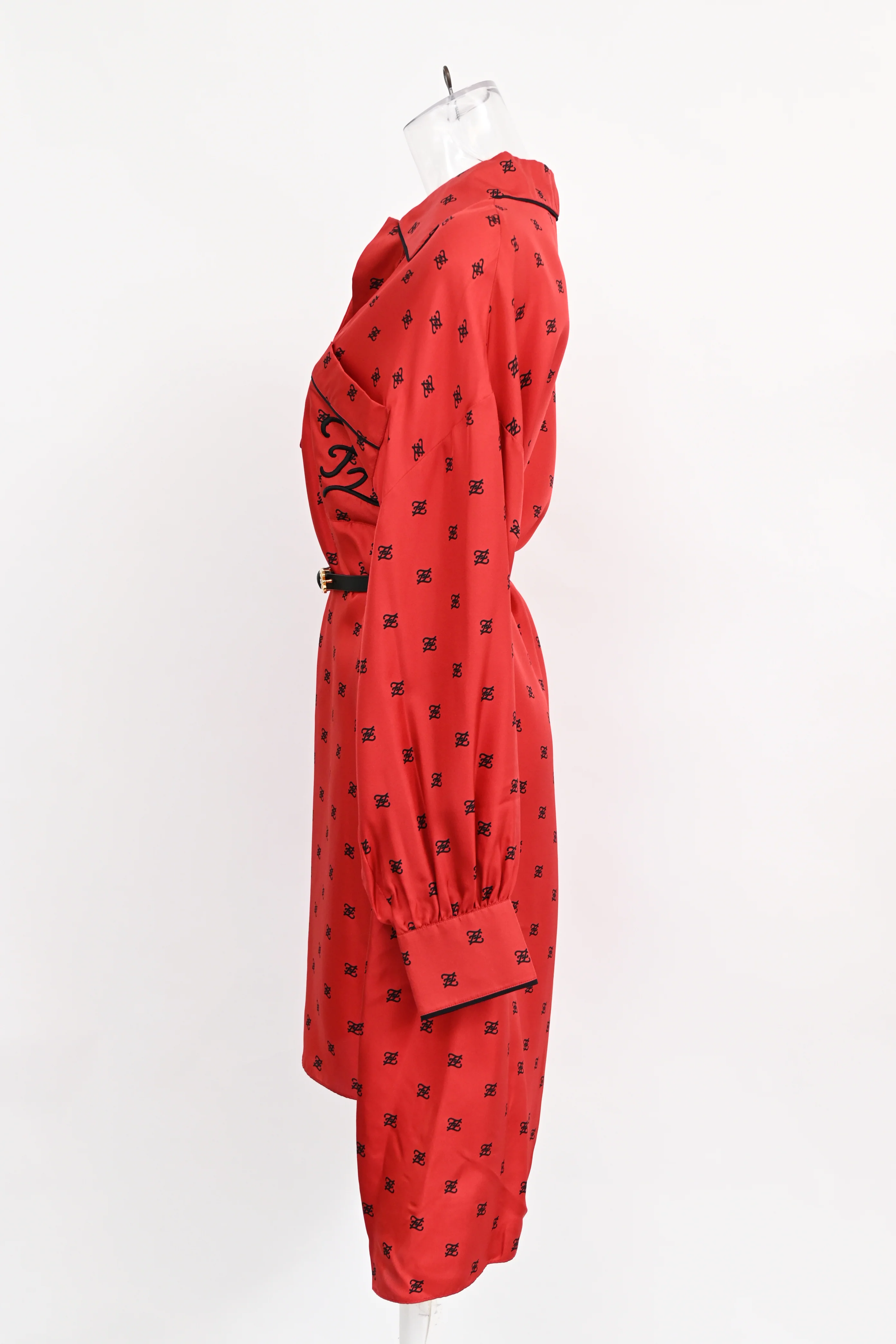 Women's Fendi Karligraphy Motif Print Shirt Dress In Red Silk - Image 6