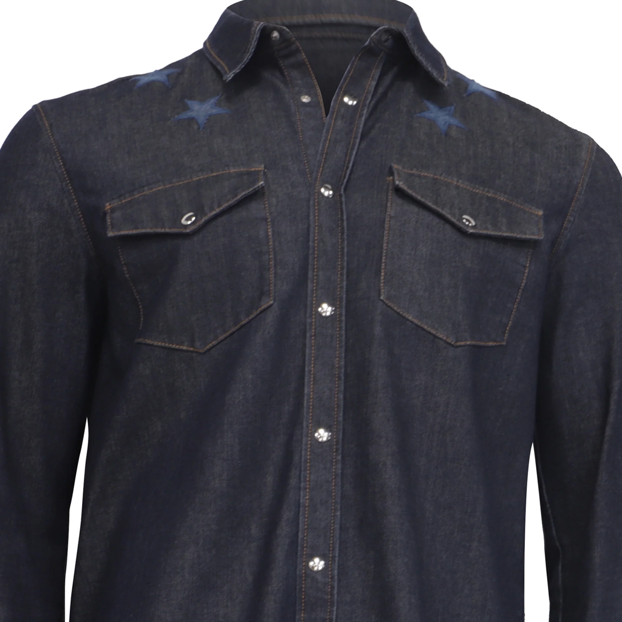 Men's Givenchy Star-Embroidered Button-Down Denim Shirt in Blue Cotton - Image 2