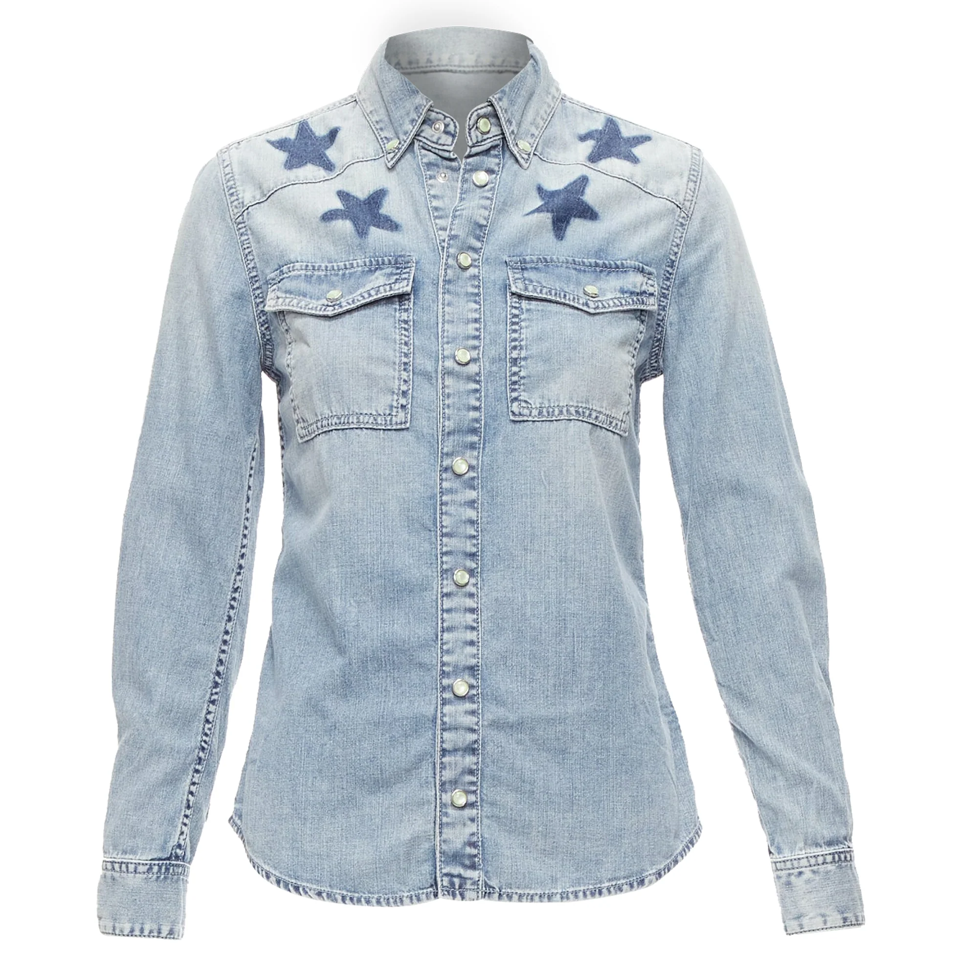 Women's Givenchy Riccardo Tisci Distressed Denim Star Collar Dress Shirt