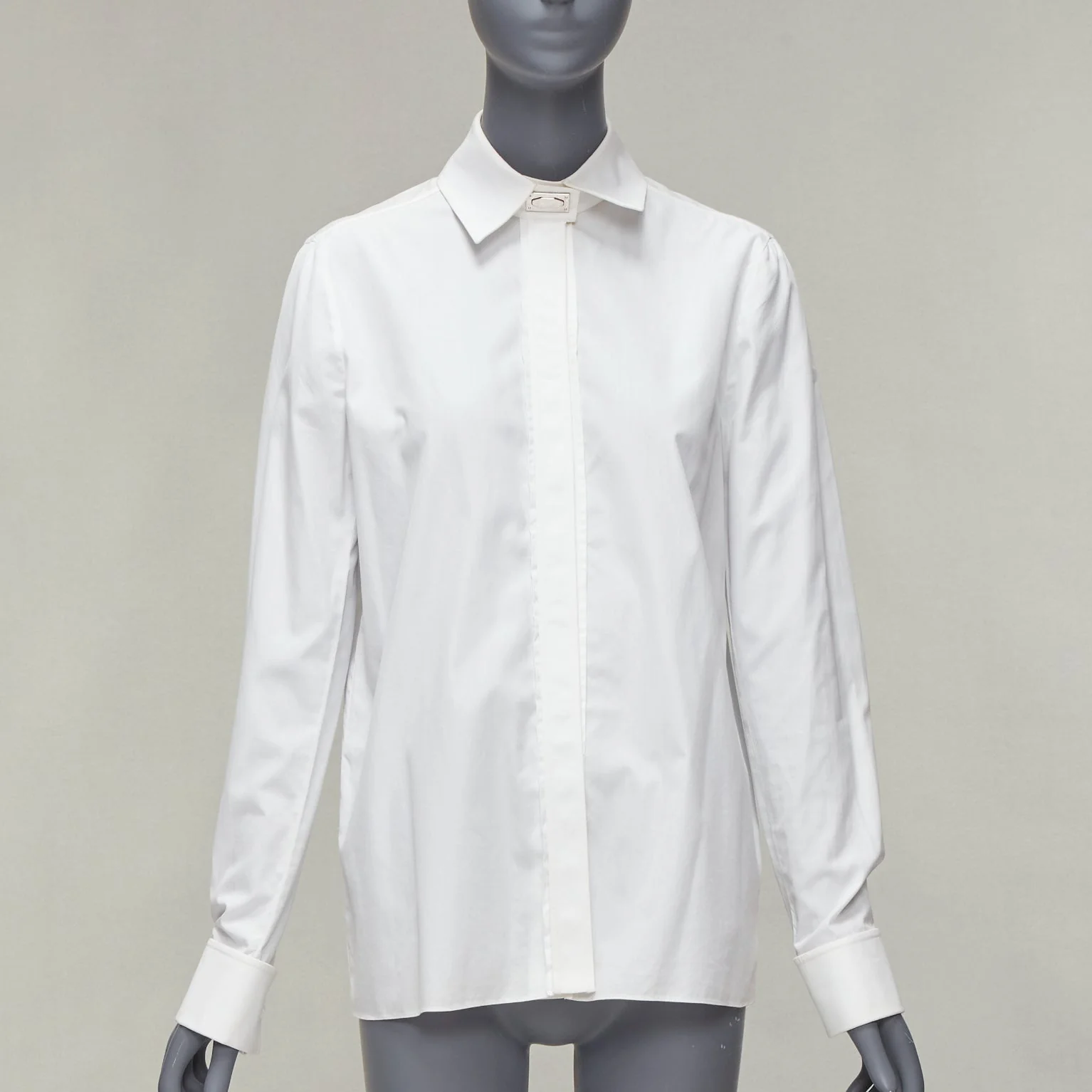 Women's Givenchy Riccardo Tisci Silver Metal Button Collar Cotton Shirt - Image 7