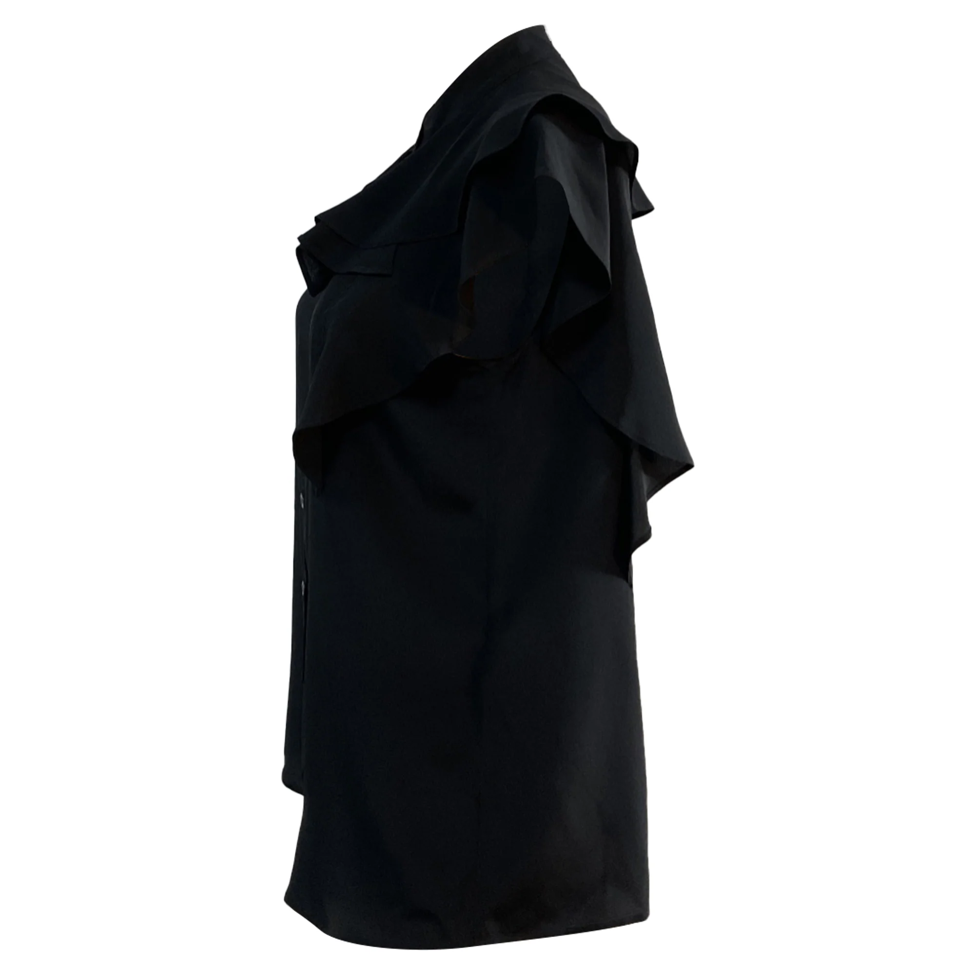 Women's Givenchy Sleeveless Ruffled Blouse in Black Silk - Image 4