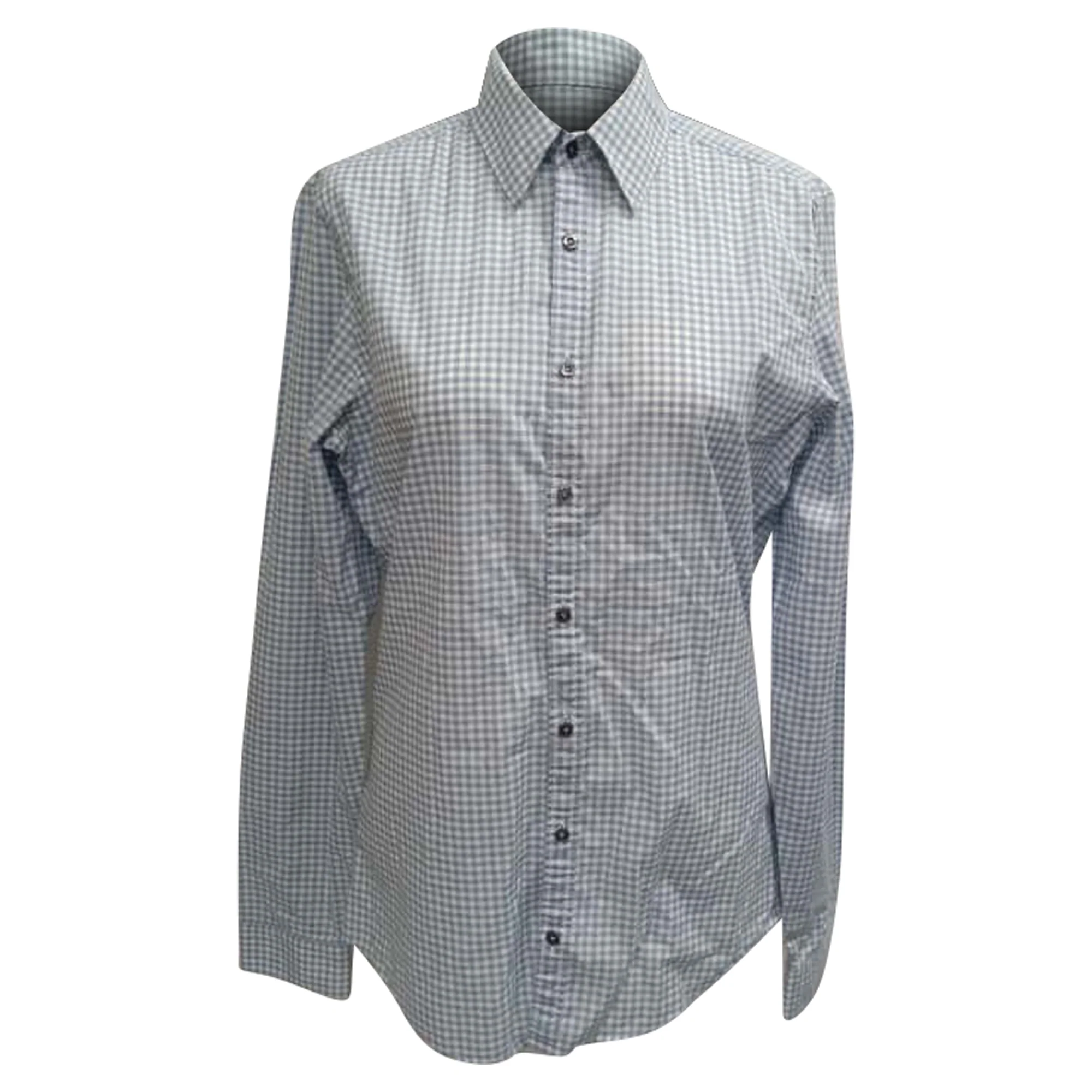 Men's Gucci Gingham Button-Down Shirt in Light Blue and White Cotton