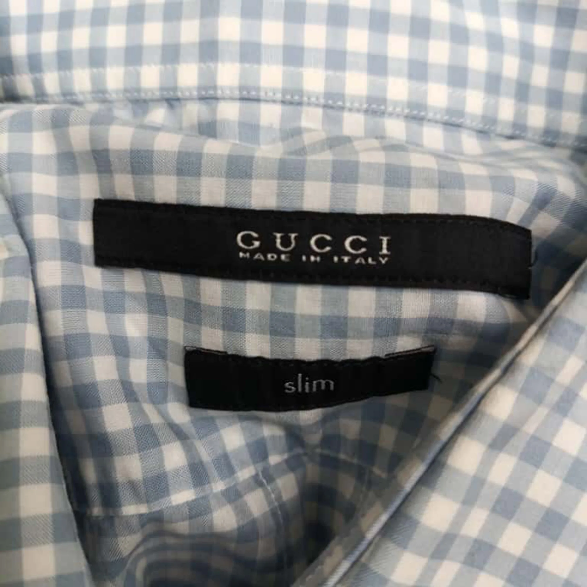 Men's Gucci Gingham Button-Down Shirt in Light Blue and White Cotton - Image 4