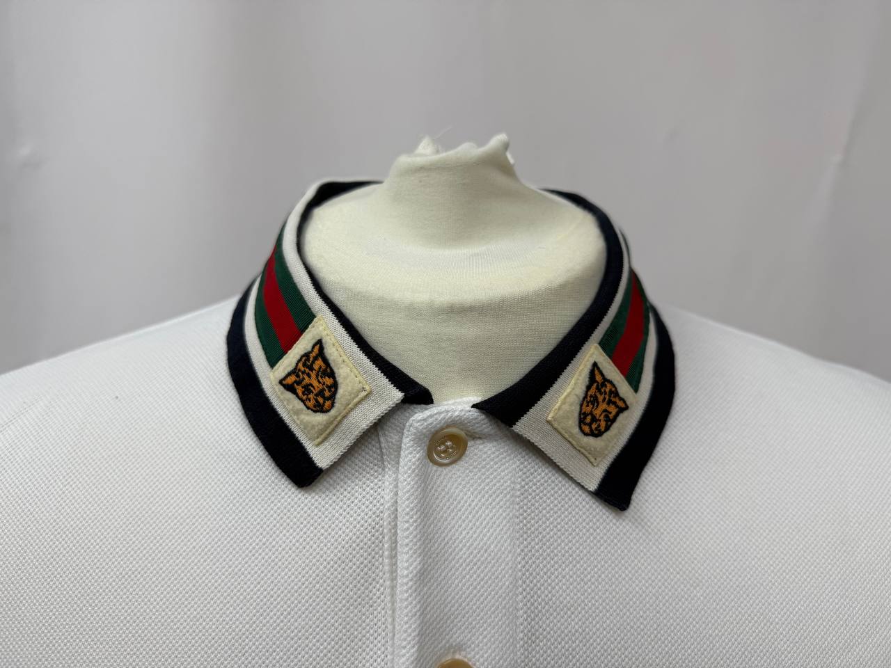 Men's Gucci Web Trim Collar Polo T-Shirt in White Cotton - Image 9