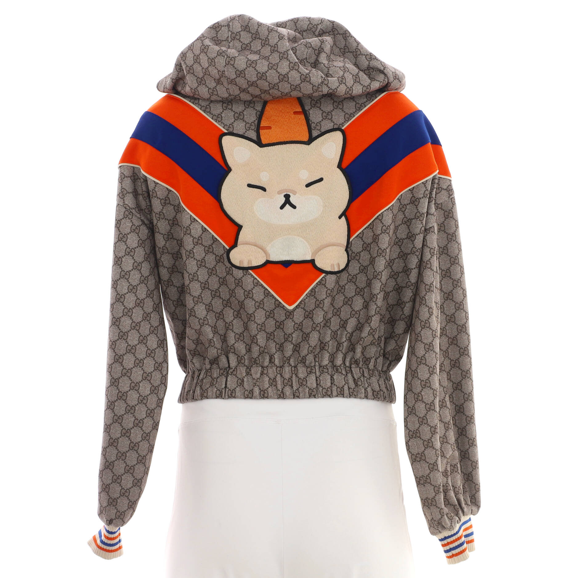 Women's Cropped Zip Hooded Jacket GG Cotton and Polyester Blend - Image 2
