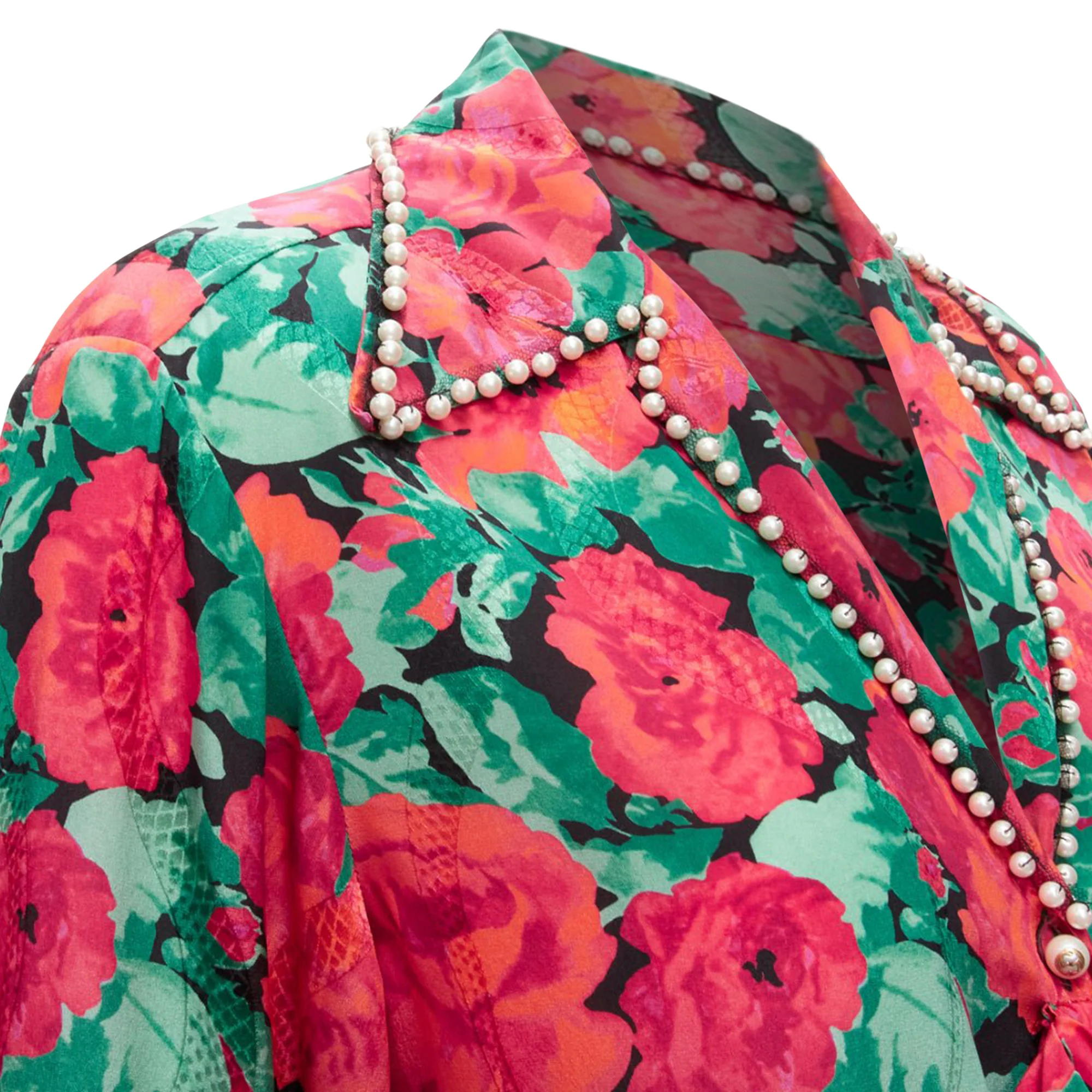 Women's Gucci Alessandro Michele floral GG pearl bow silk shirt - Image 2