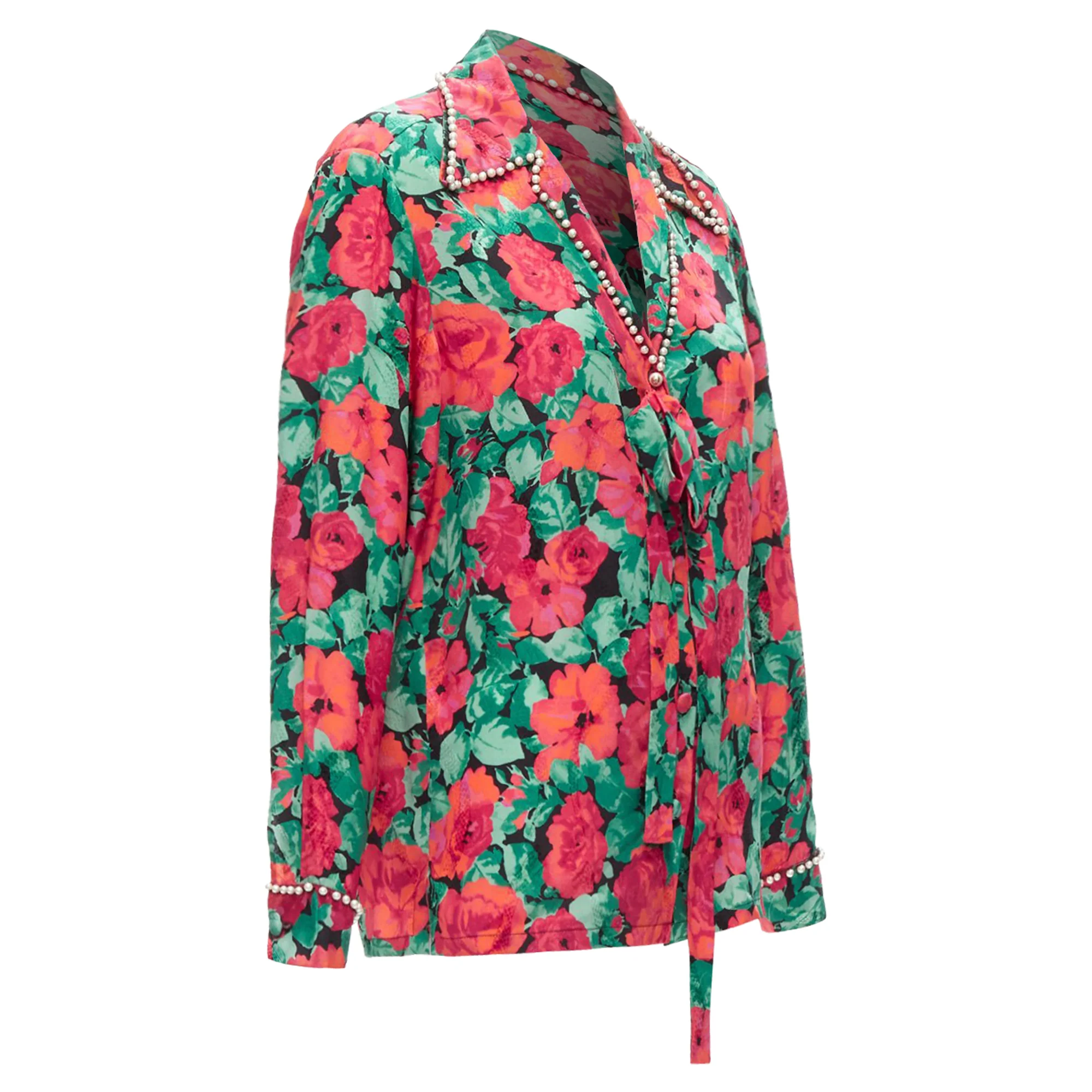Women's Gucci Alessandro Michele floral GG pearl bow silk shirt - Image 3