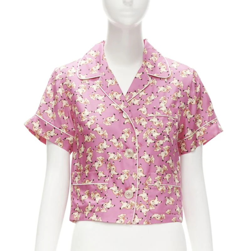 Women's Gucci CNY silk piggy print cropped pajama shirt - Image 7