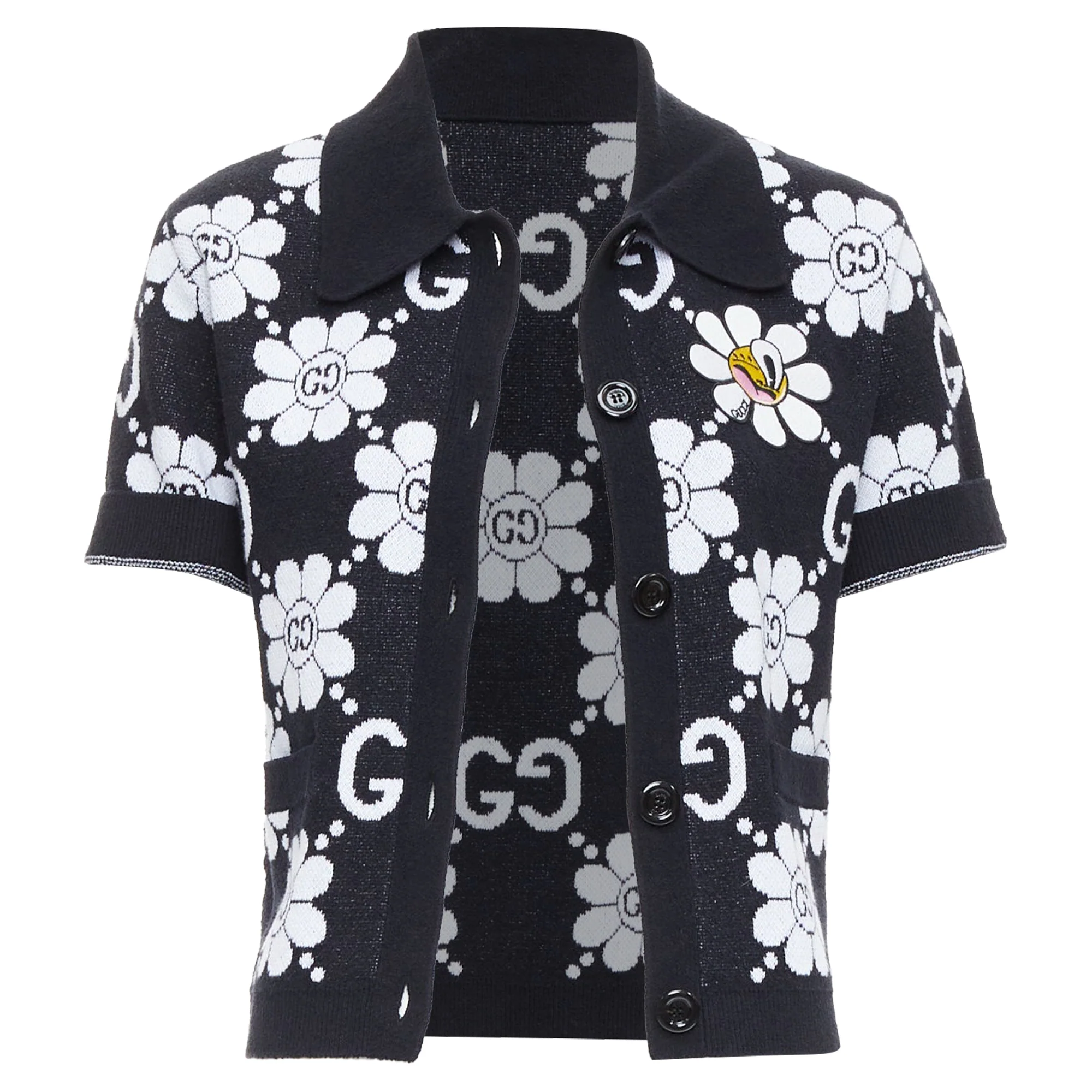 Women's Gucci cotton blend floral daisy knit polo cardigan - Image 3