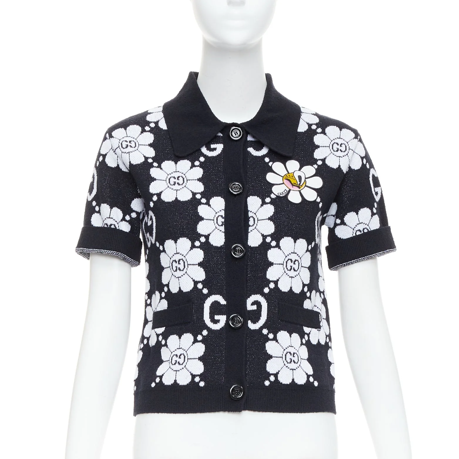 Women's Gucci cotton blend floral daisy knit polo cardigan - Image 7