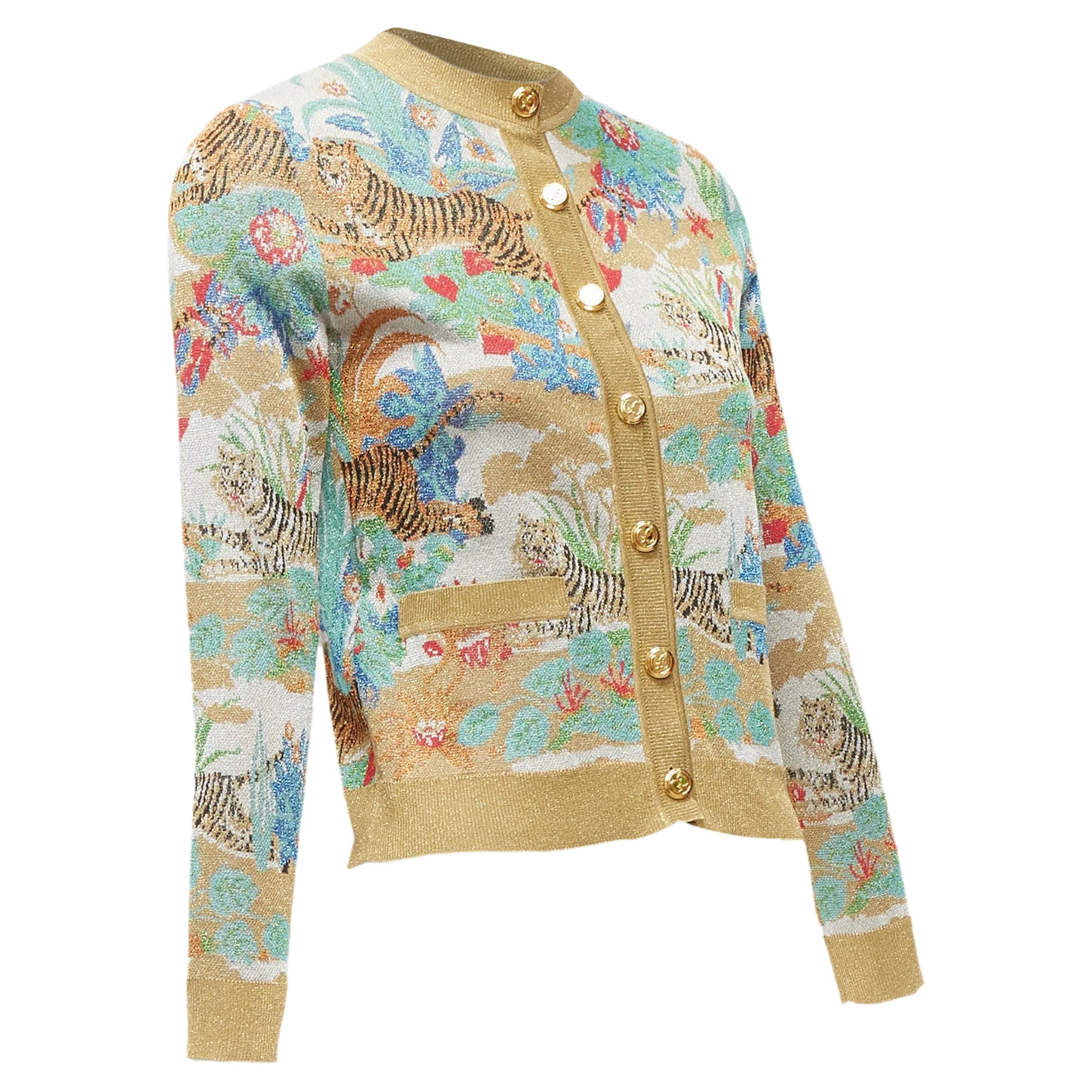 Women's Gucci Limited oriental tiger metallic lurex GG button cardigan - Image 4