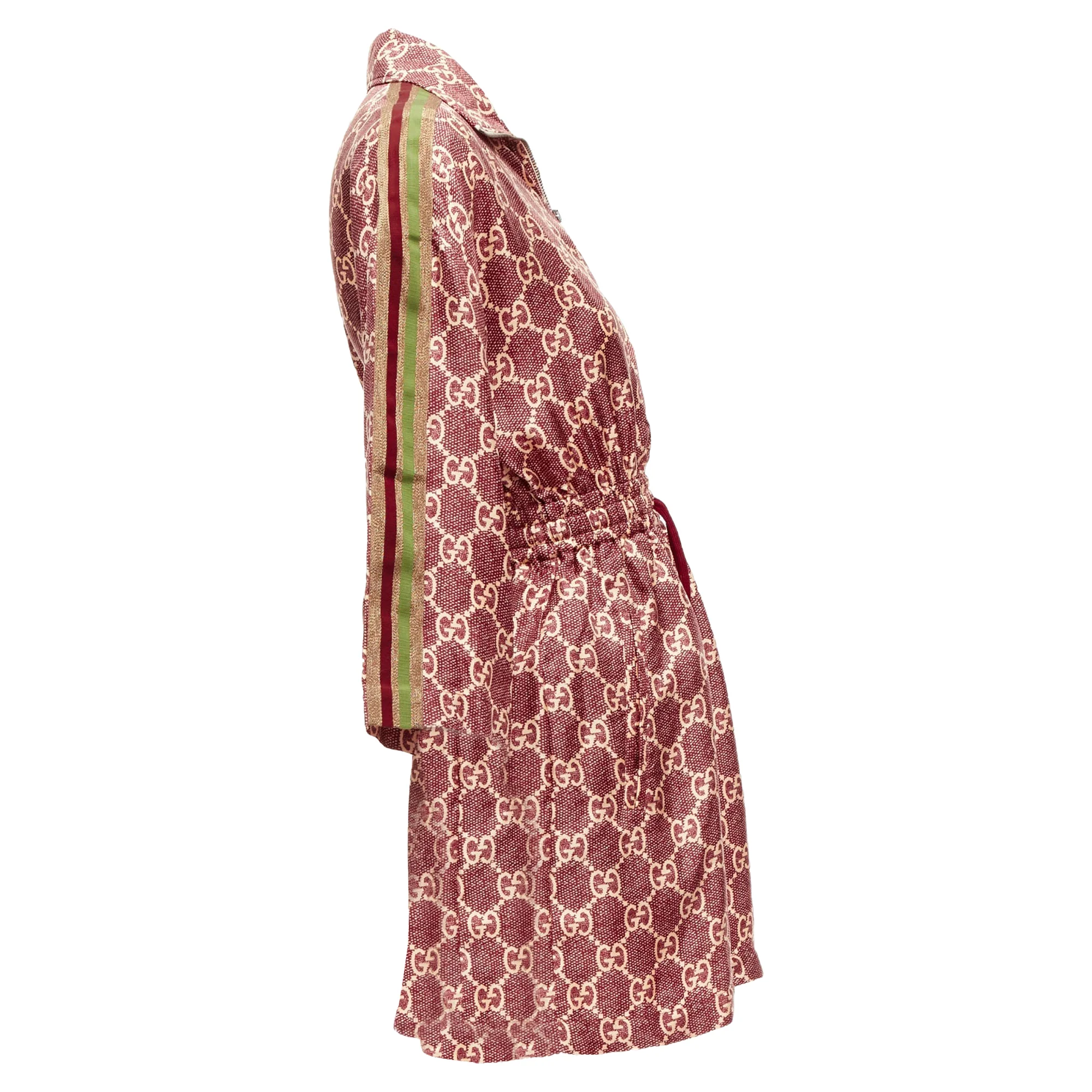 Women's Gucci silk Red GG supreme monogram print web trim mini dress - Image 4