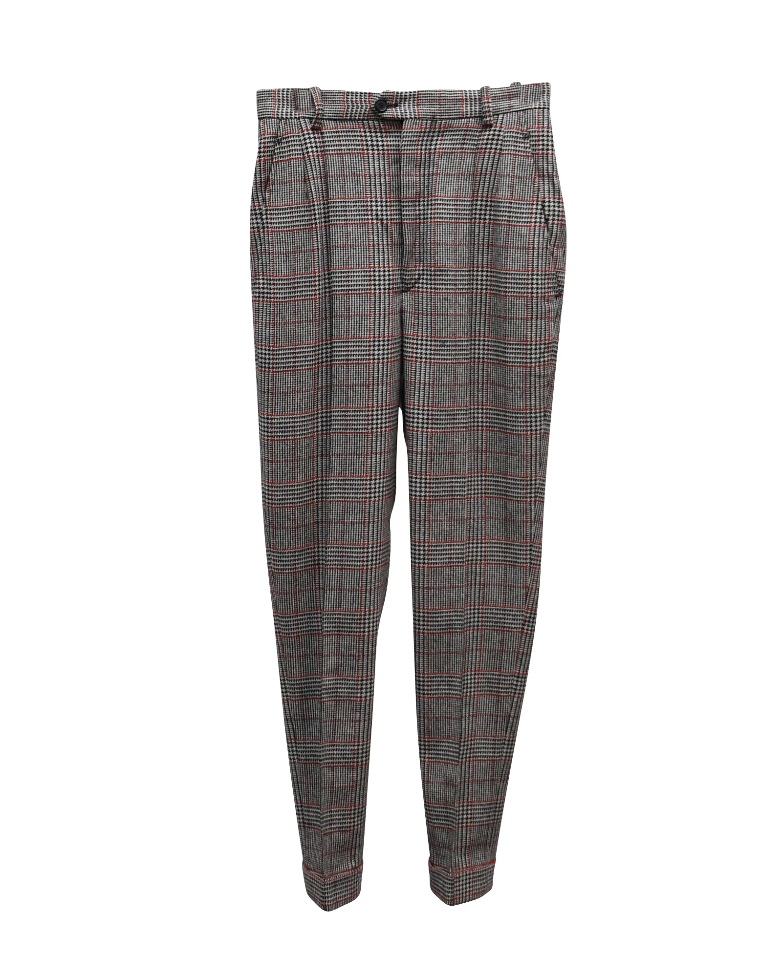 Women's Isabel Marant High Rise Checked Pants in Beige Polyester