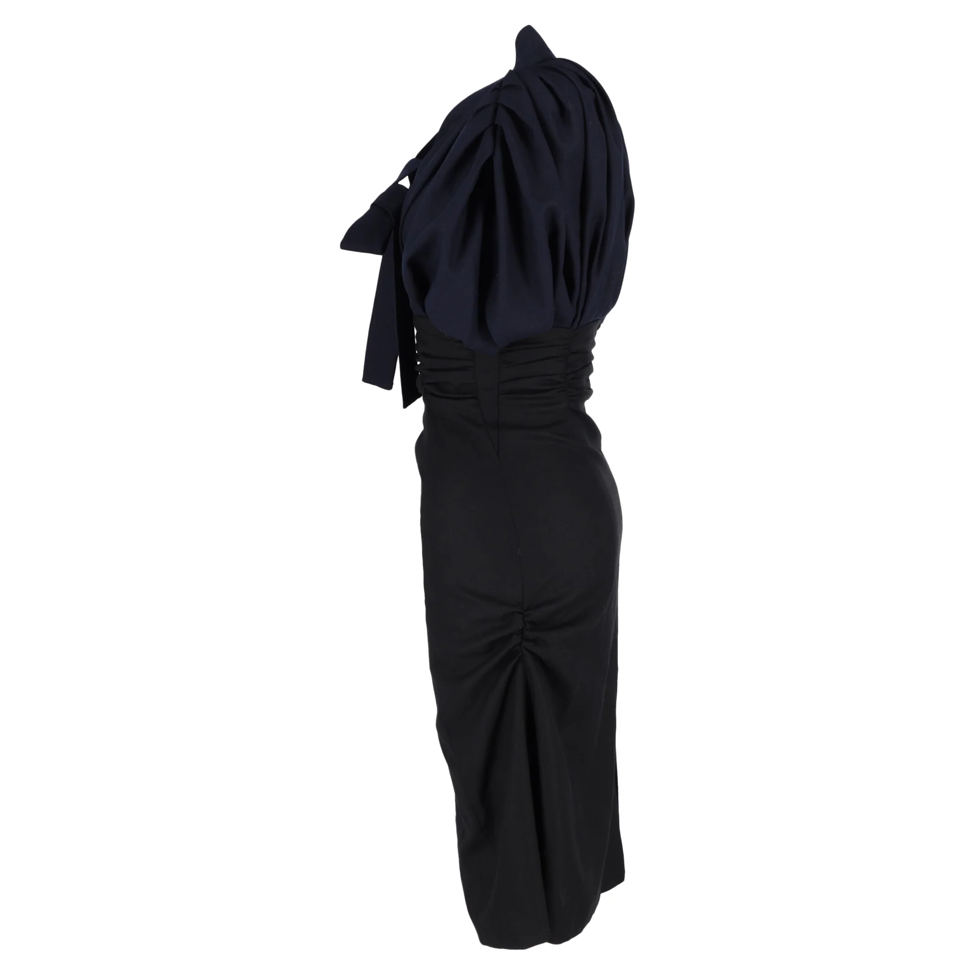 Women's Jacquemus La Robe Madame Ribbon Detail Midi Dress in Navy Blue Wool - Image 2