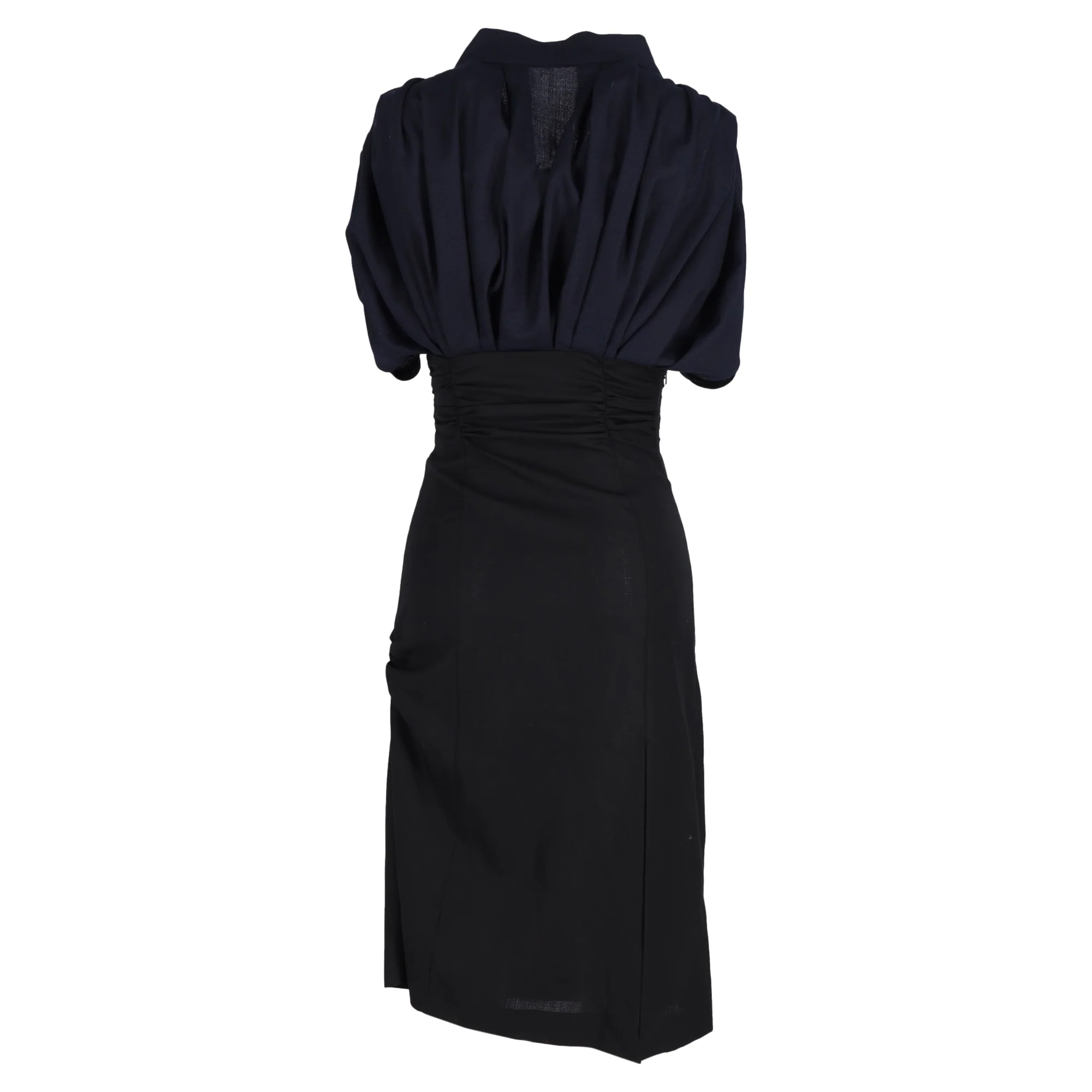 Women's Jacquemus La Robe Madame Ribbon Detail Midi Dress in Navy Blue Wool - Image 3