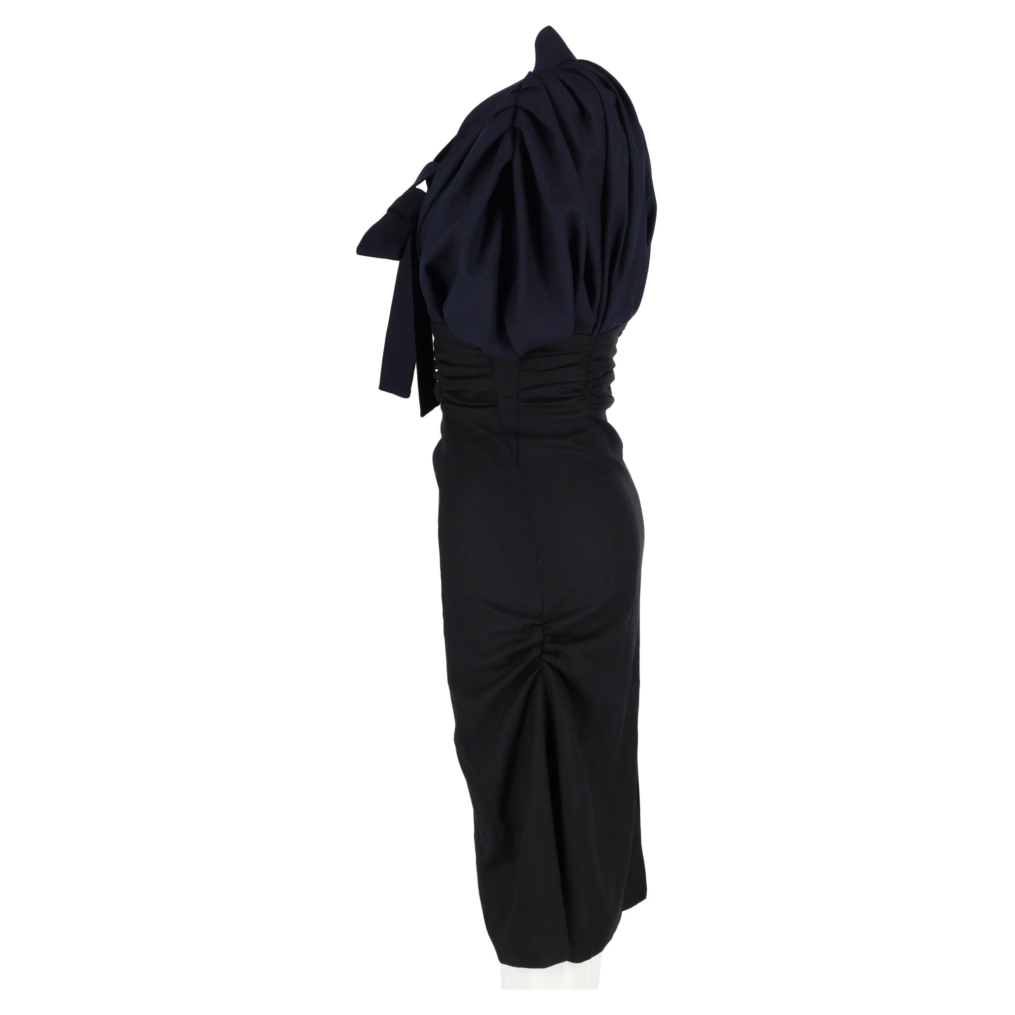 Women's Jacquemus La Robe Madame Ribbon Detail Midi Dress in Navy Blue Wool - Image 5