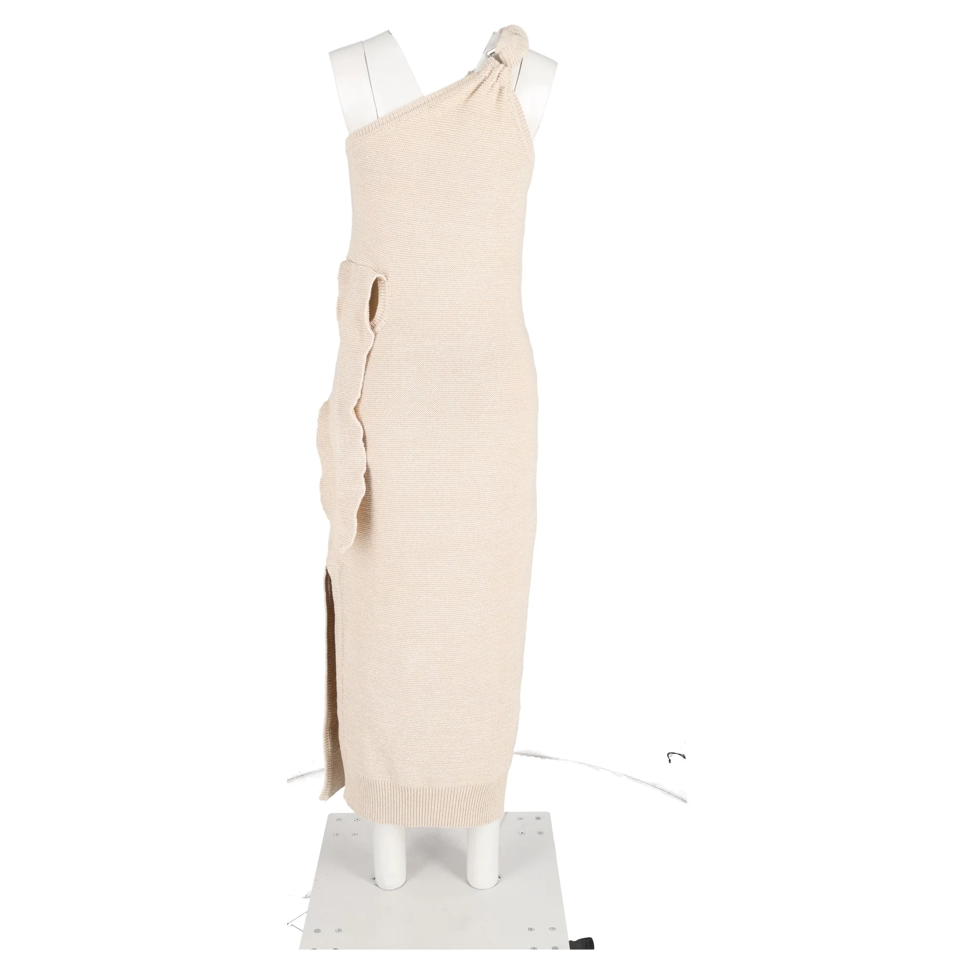 Women's Jacquemus La Robe Maille Noeud Midi Dress in Beige Polyamide - Image 4