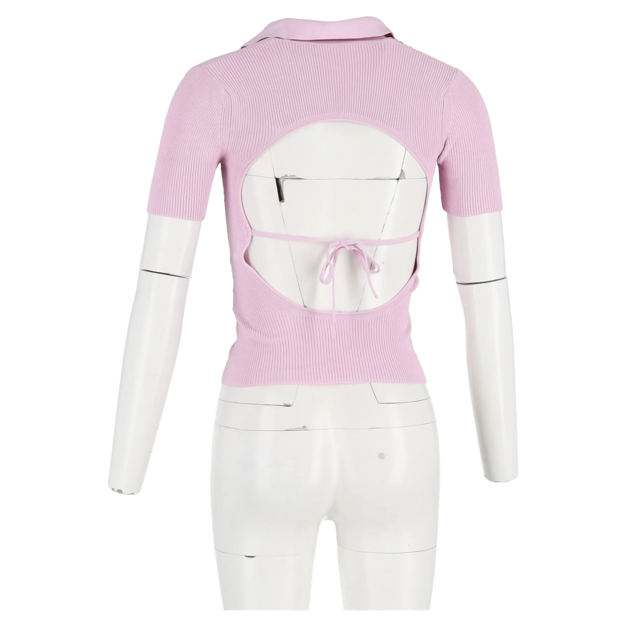 Women's Jacquemus Open-Back Polo Sweater in Pink Viscose - Image 6