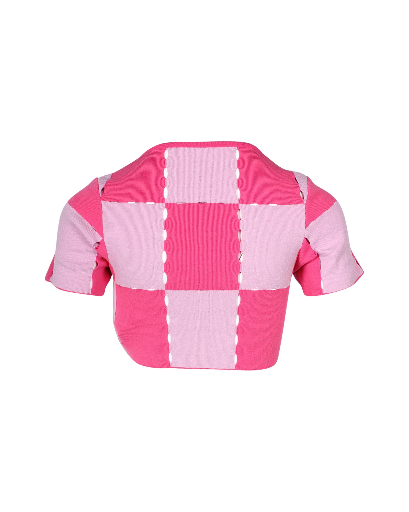 Women's Jacquemus Patchwork Ribbed Crop Top in Pink Cotton - Image 3