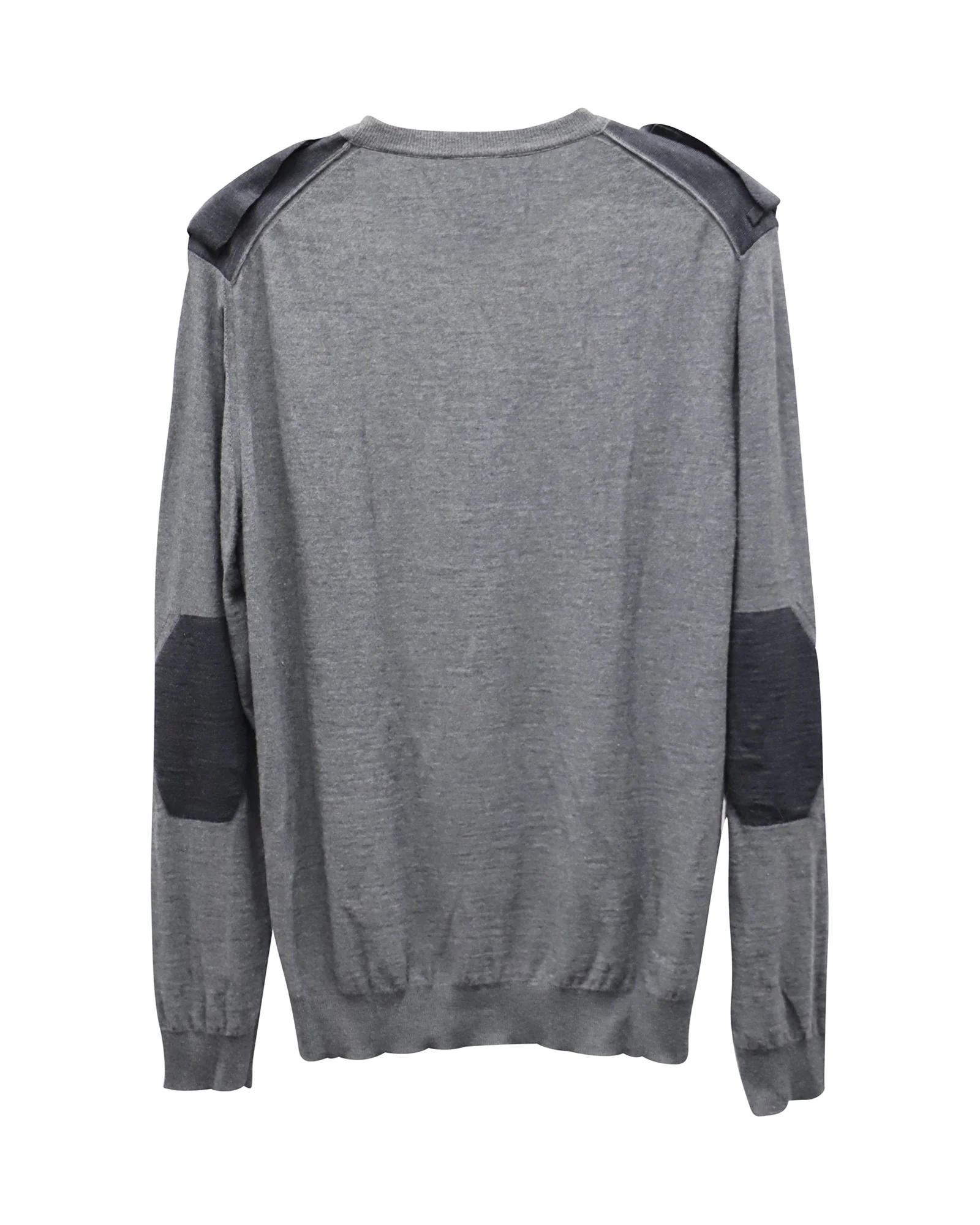 Men's Lanvin Sweater with Epaulettes in Grey Merino Wool - Image 2