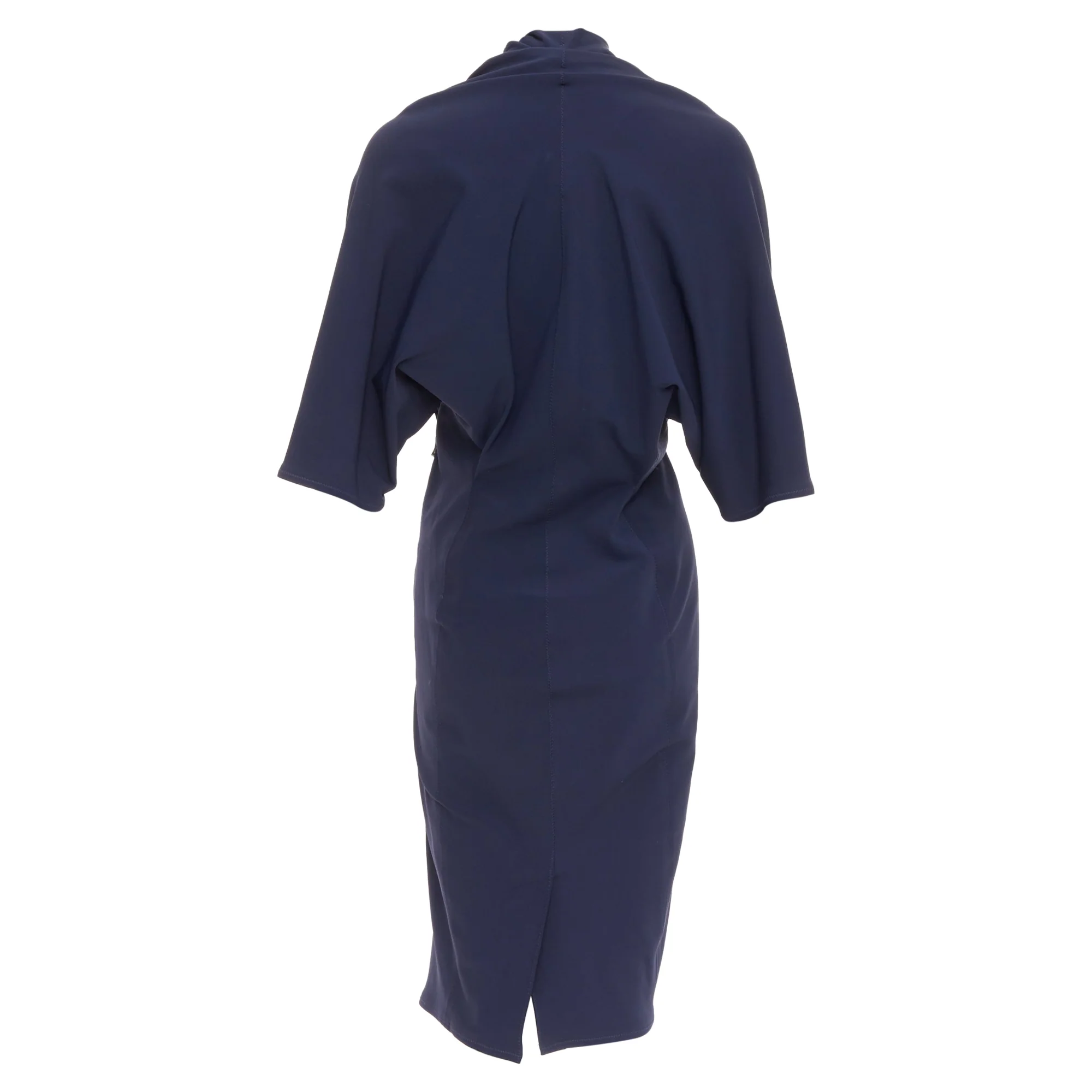 Women's LANVIN 2011 Alber Elbaz navy drape V neck side zip side dolman dress FR40 L - Image 5