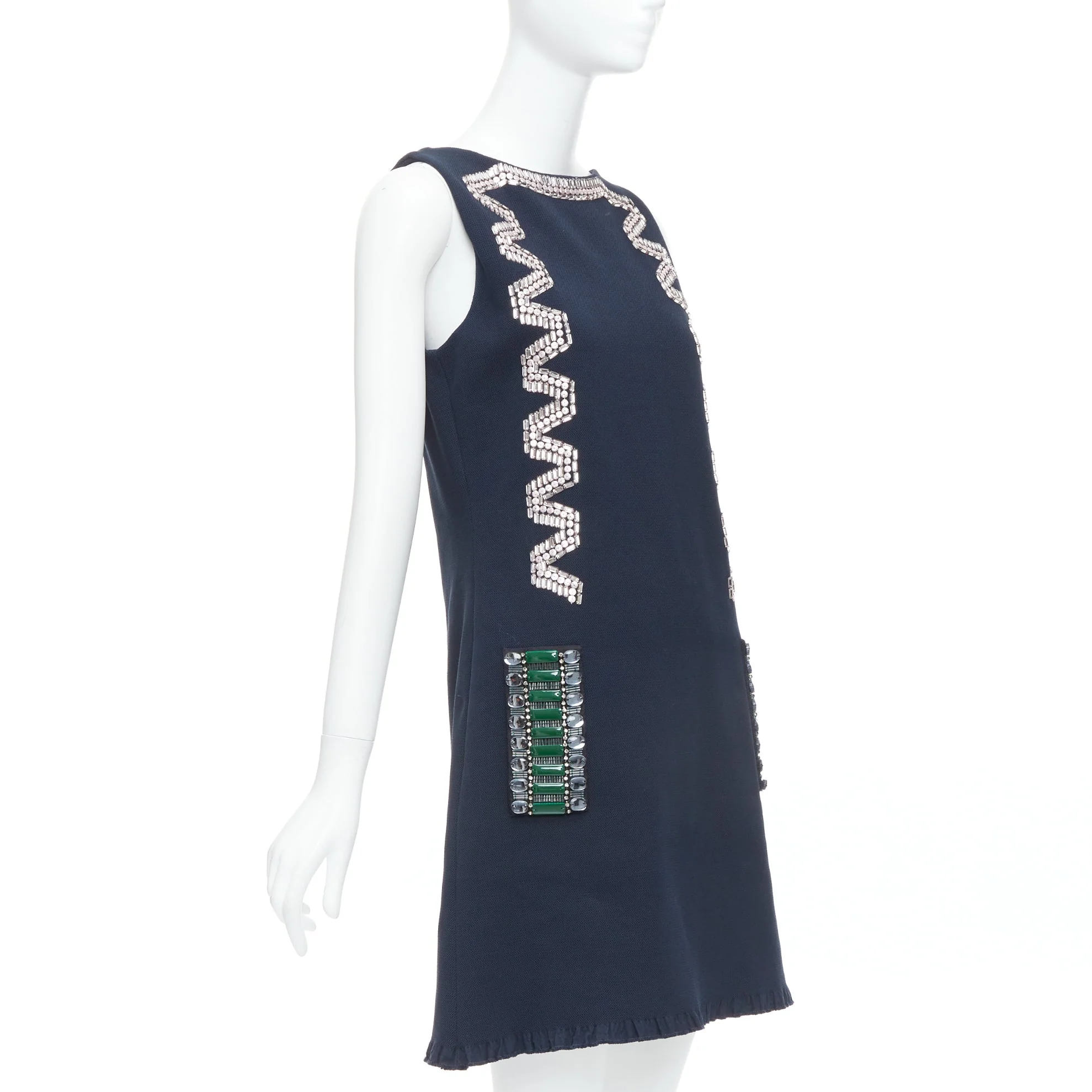 Women's Lanvin Cotton Rhinestone Embellished Ribbon Shift Dress - Image 9
